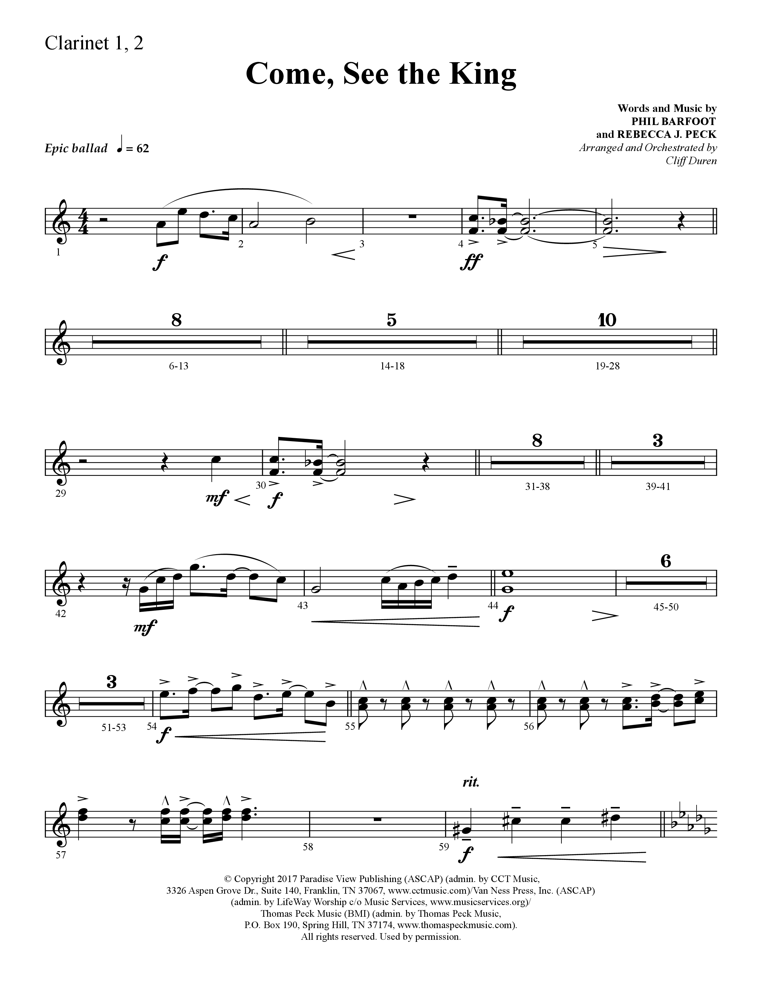 Come See The King (Choral Anthem SATB) Clarinet 1/2 (Lifeway Choral / Arr. Cliff Duren)