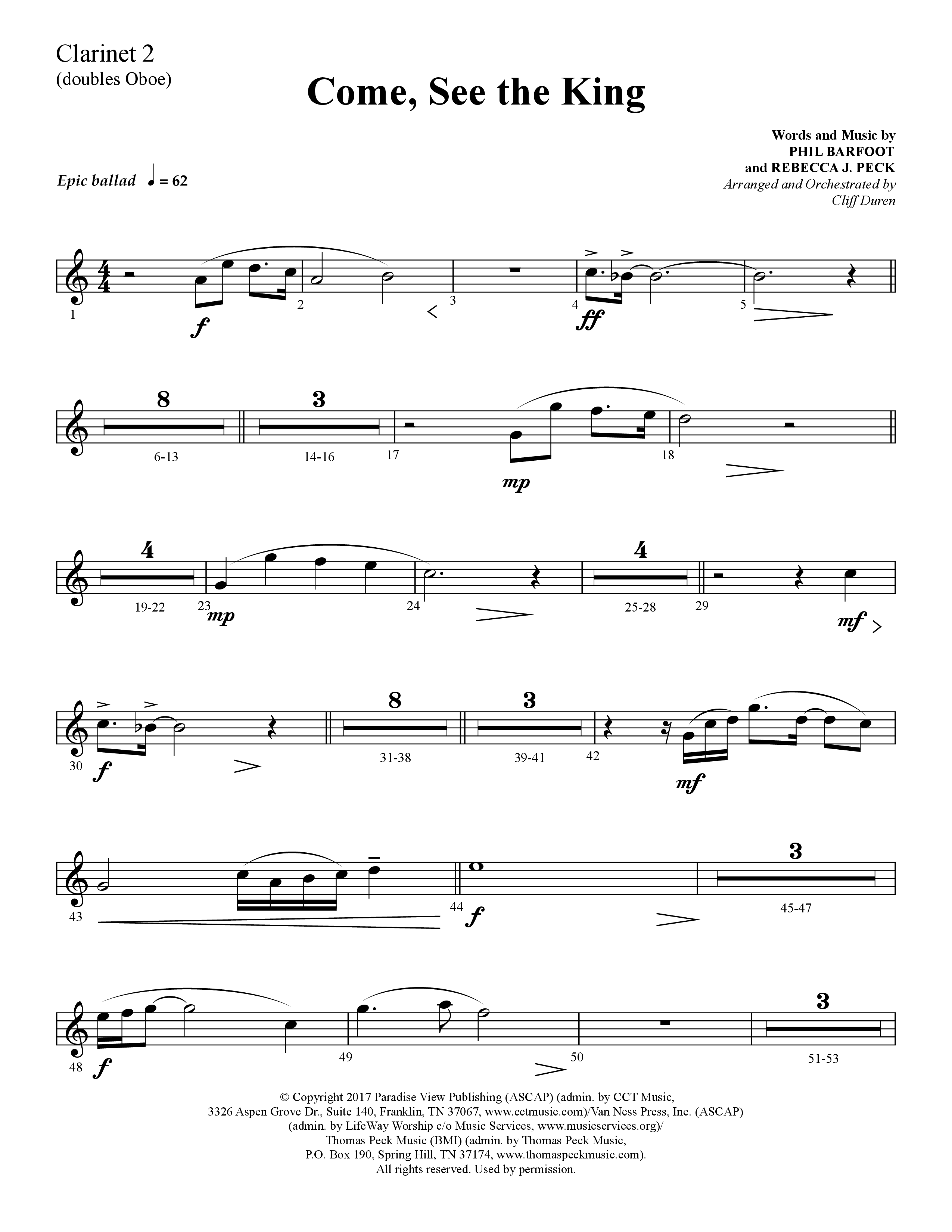 Come See The King (Choral Anthem SATB) Clarinet 1/2 (Lifeway Choral / Arr. Cliff Duren)