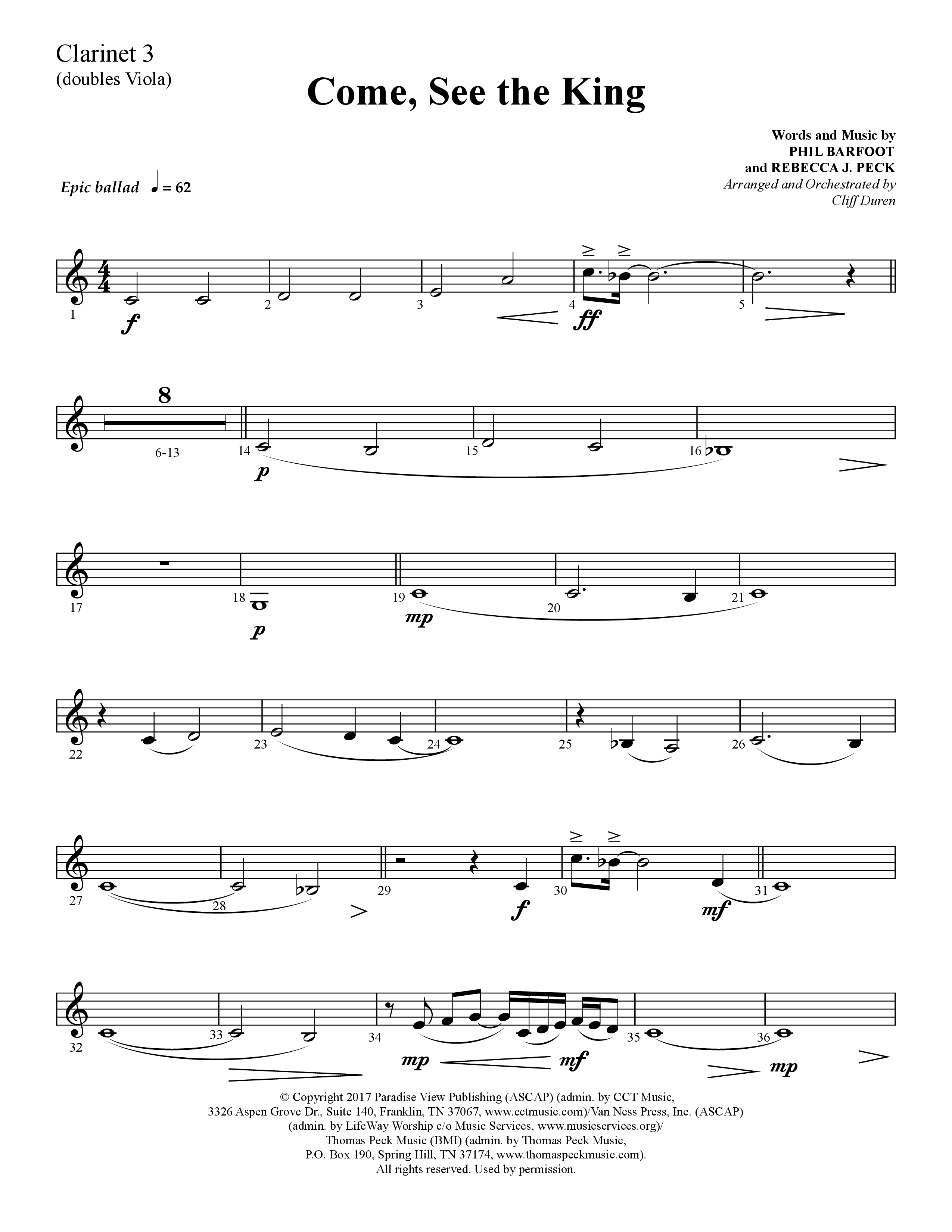 Come See The King (Choral Anthem SATB) Clarinet 3 (Lifeway Choral / Arr. Cliff Duren)