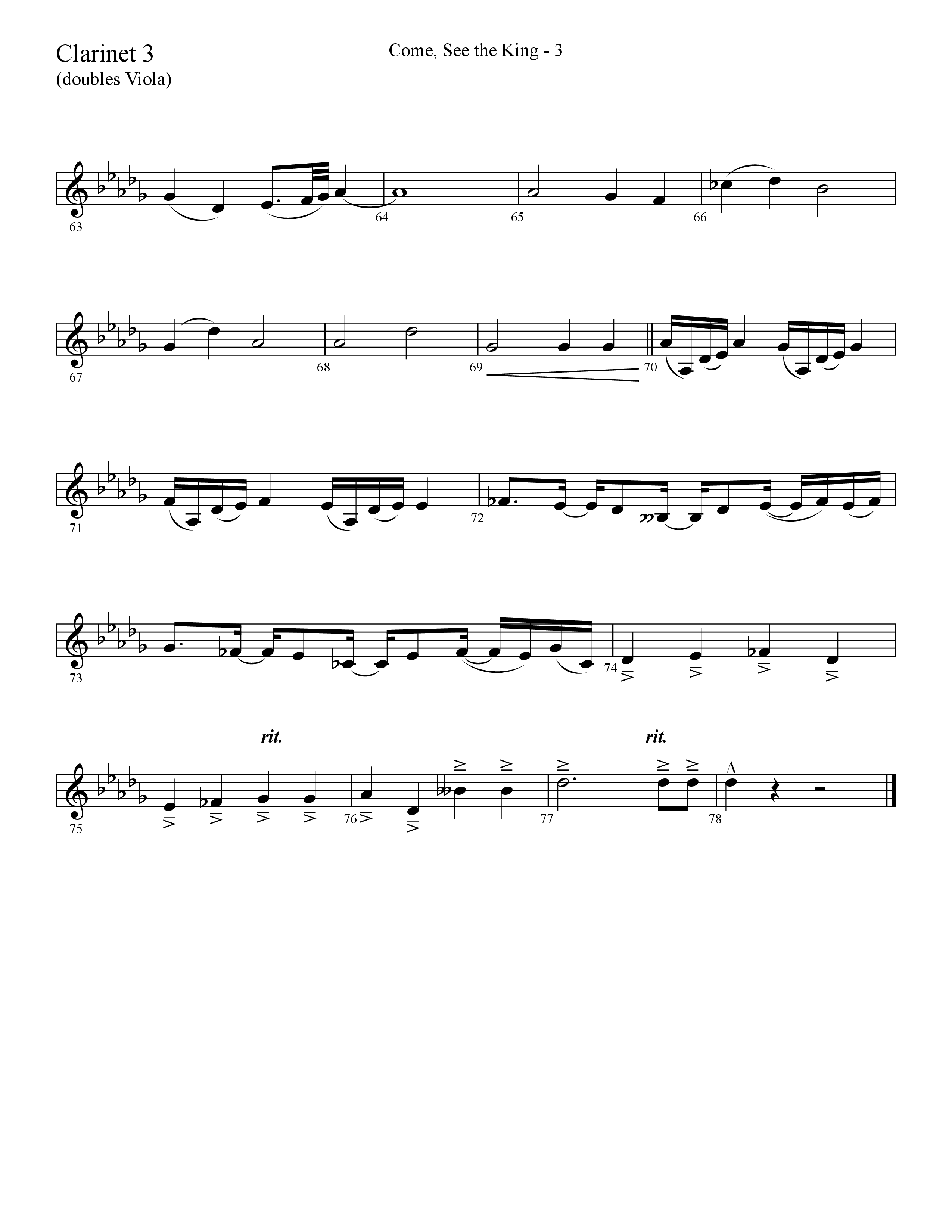 Come See The King (Choral Anthem SATB) Clarinet 3 (Lifeway Choral / Arr. Cliff Duren)