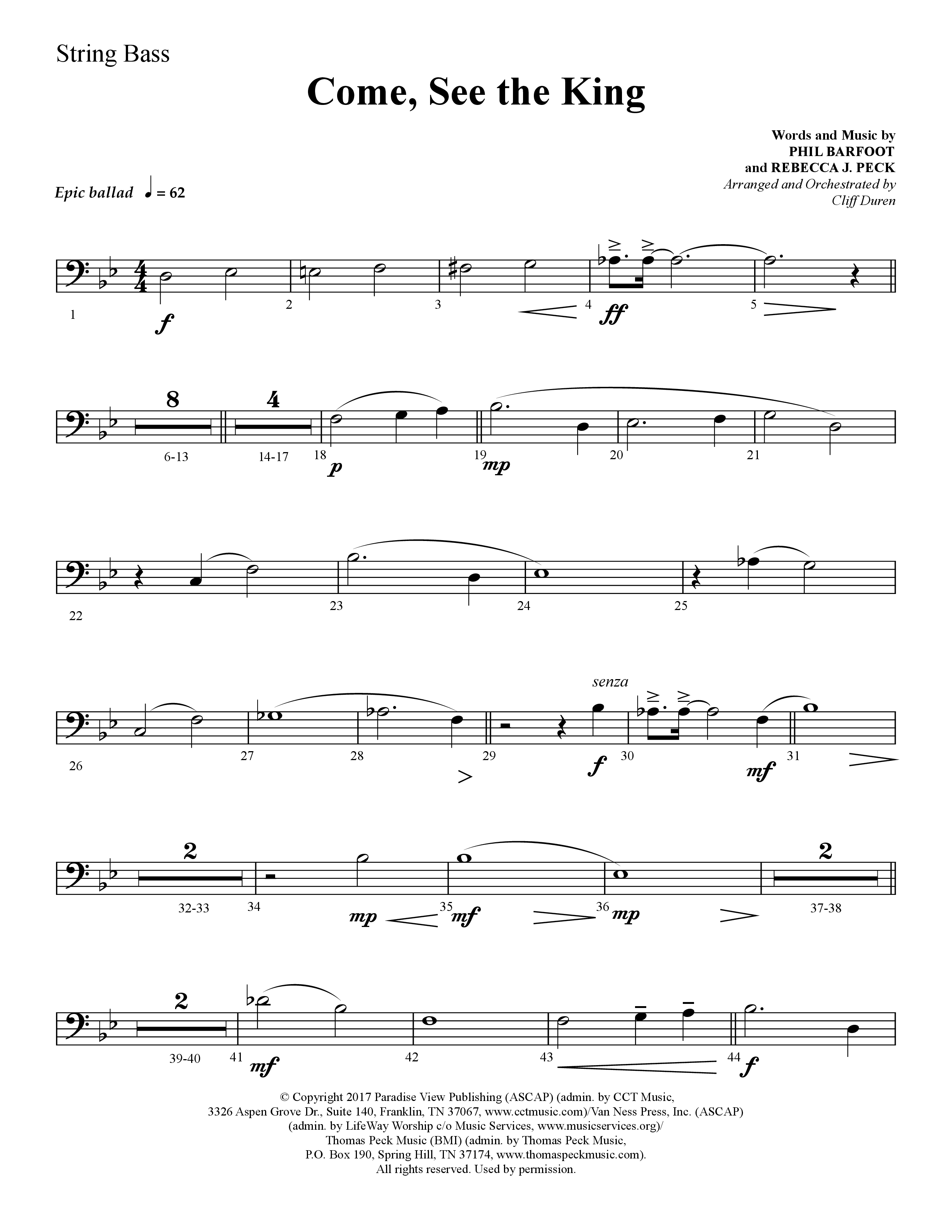 Come See The King (Choral Anthem SATB) Double Bass (Lifeway Choral / Arr. Cliff Duren)