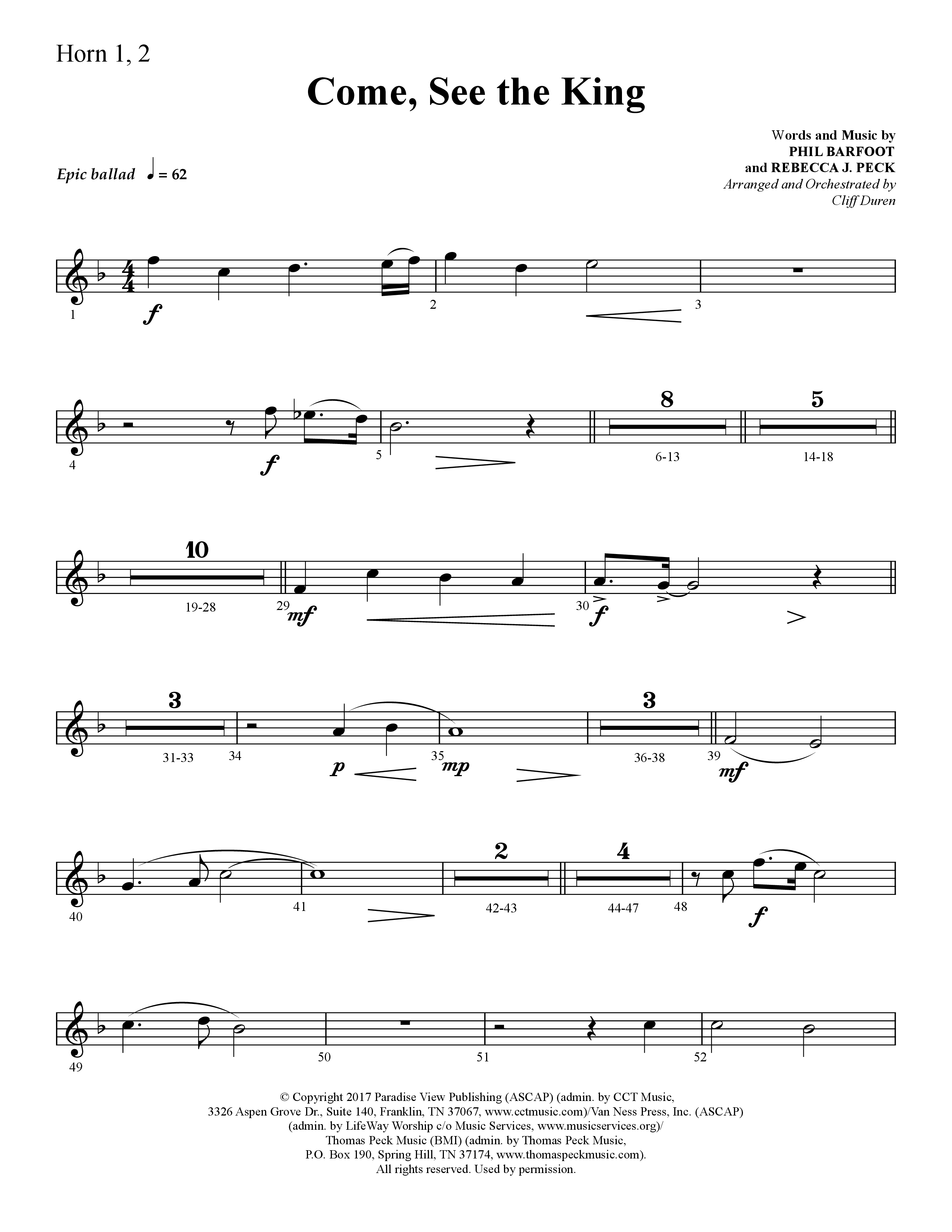 Come See The King (Choral Anthem SATB) French Horn 1/2 (Lifeway Choral / Arr. Cliff Duren)