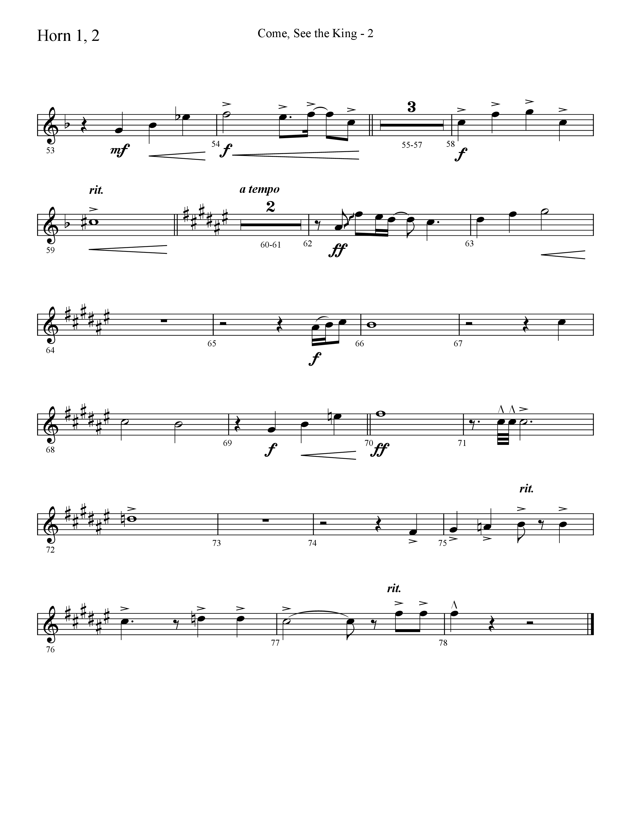 Come See The King (Choral Anthem SATB) French Horn 1/2 (Lifeway Choral / Arr. Cliff Duren)