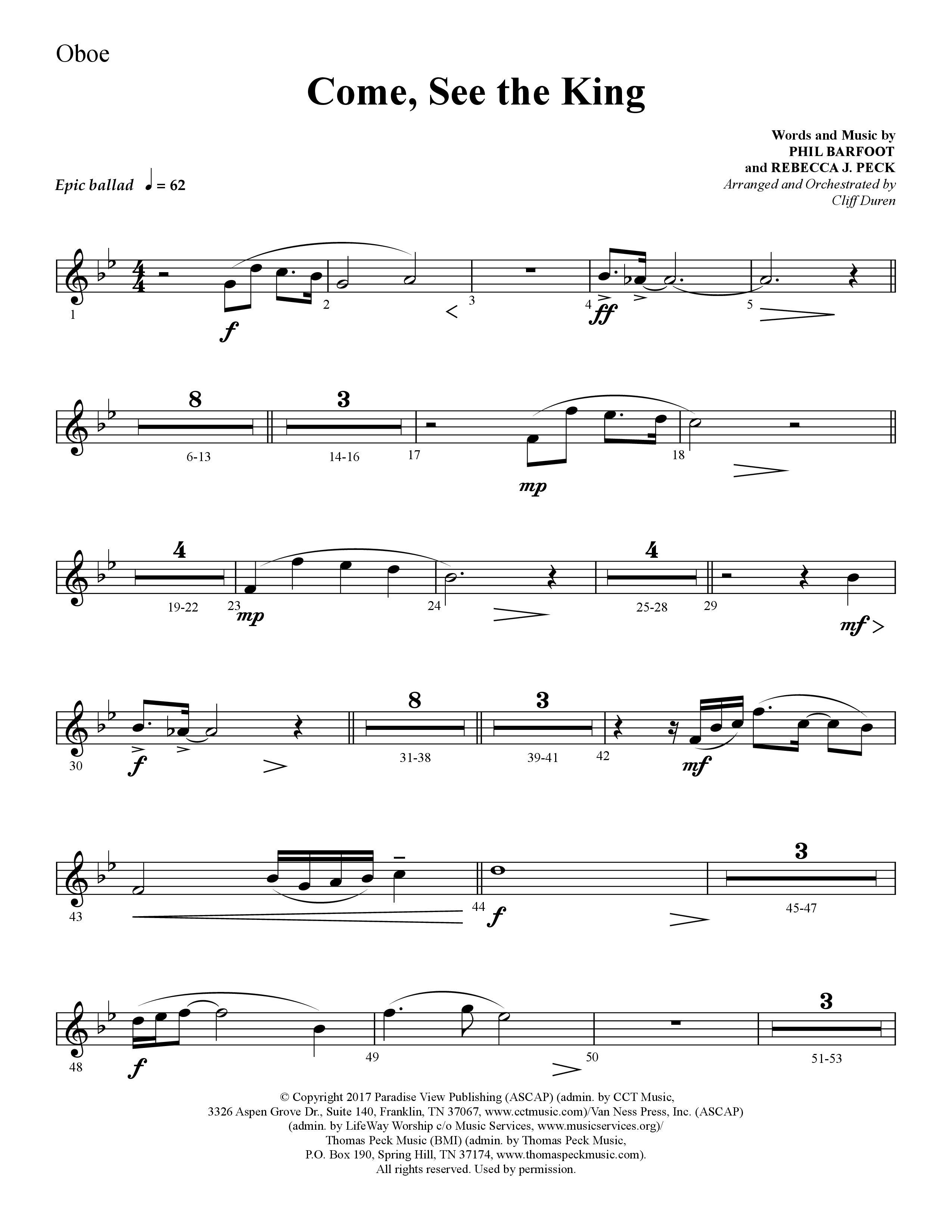 Come See The King (Choral Anthem SATB) Oboe (Lifeway Choral / Arr. Cliff Duren)