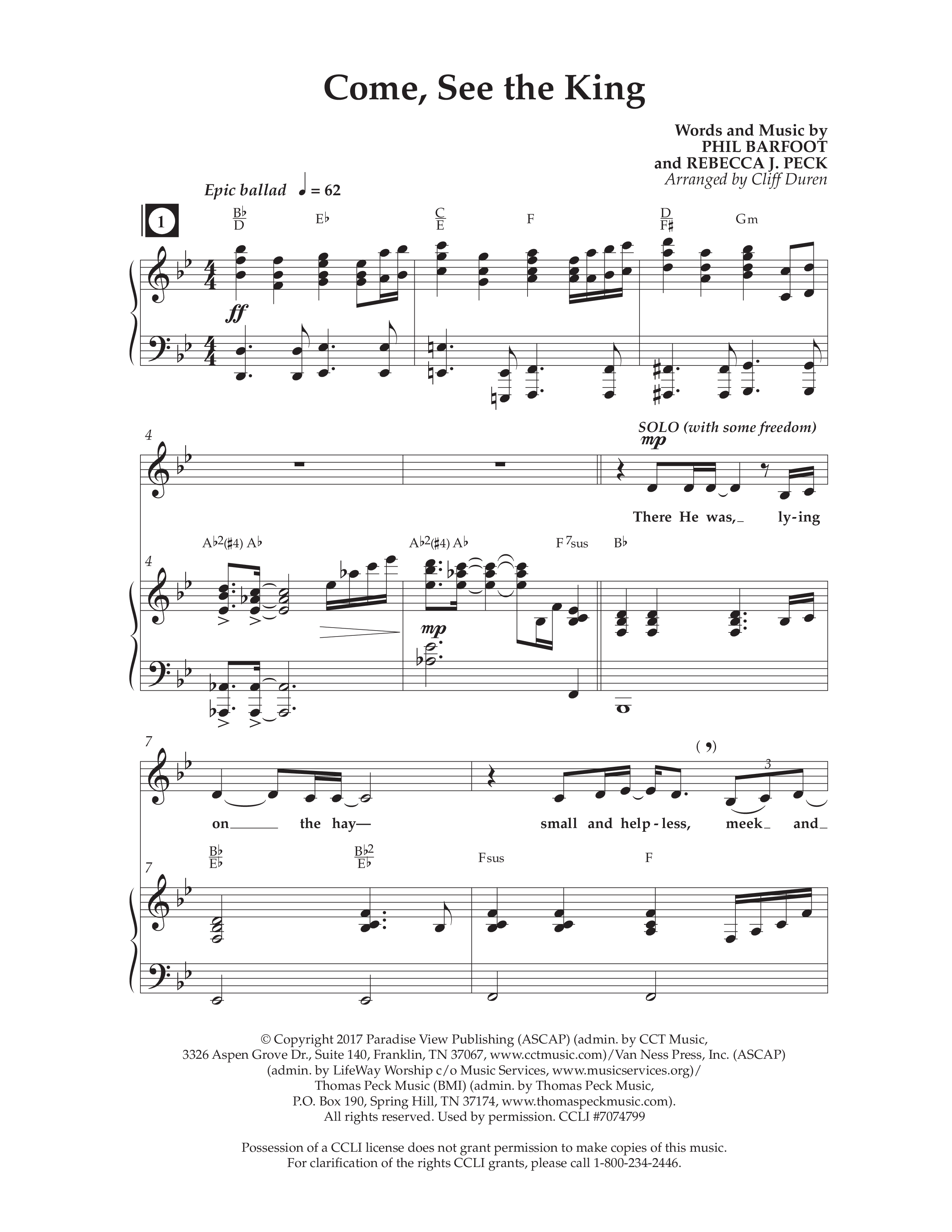 Come See The King (Choral Anthem SATB) Anthem (SATB/Piano) (Lifeway Choral / Arr. Cliff Duren)