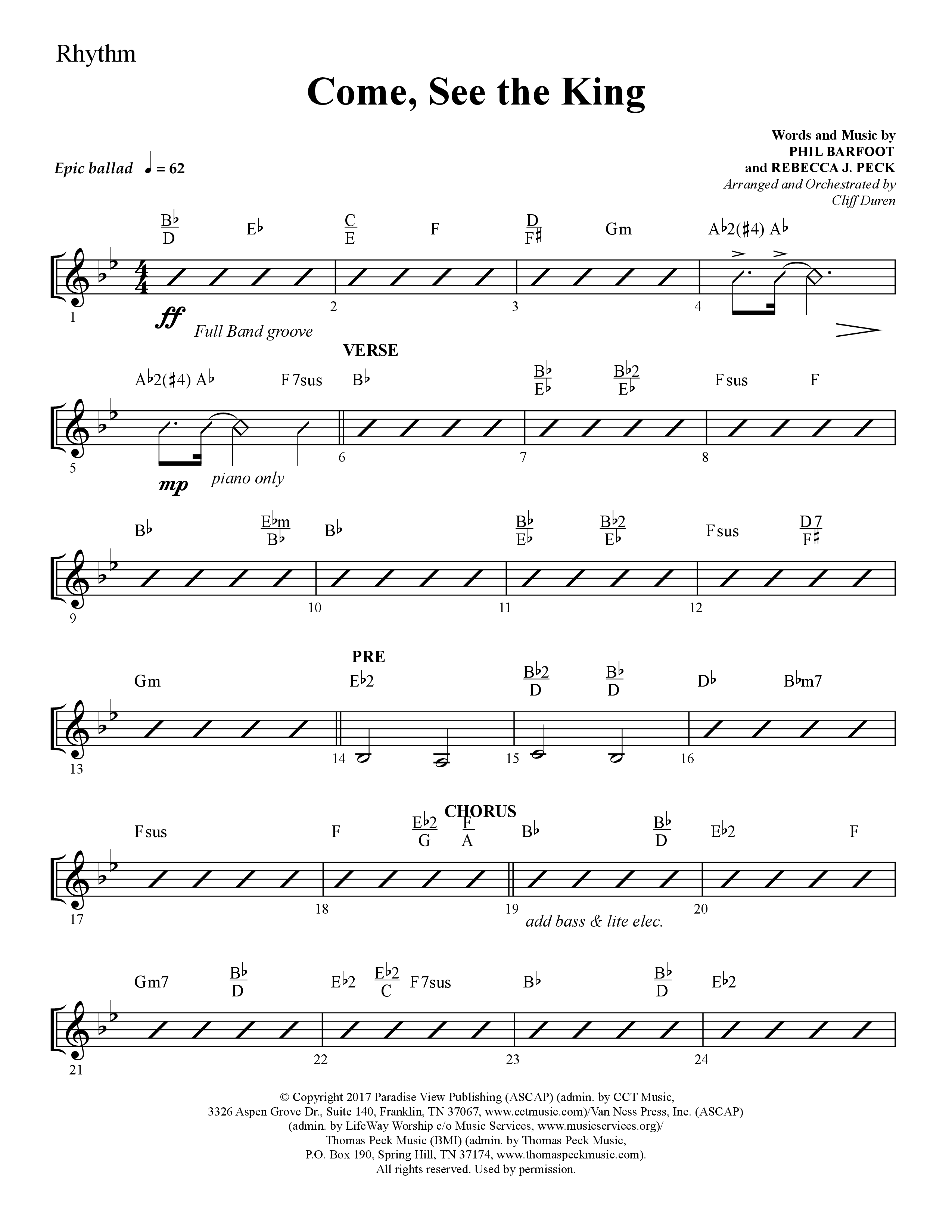Come See The King (Choral Anthem SATB) Rhythm Chart (Lifeway Choral / Arr. Cliff Duren)