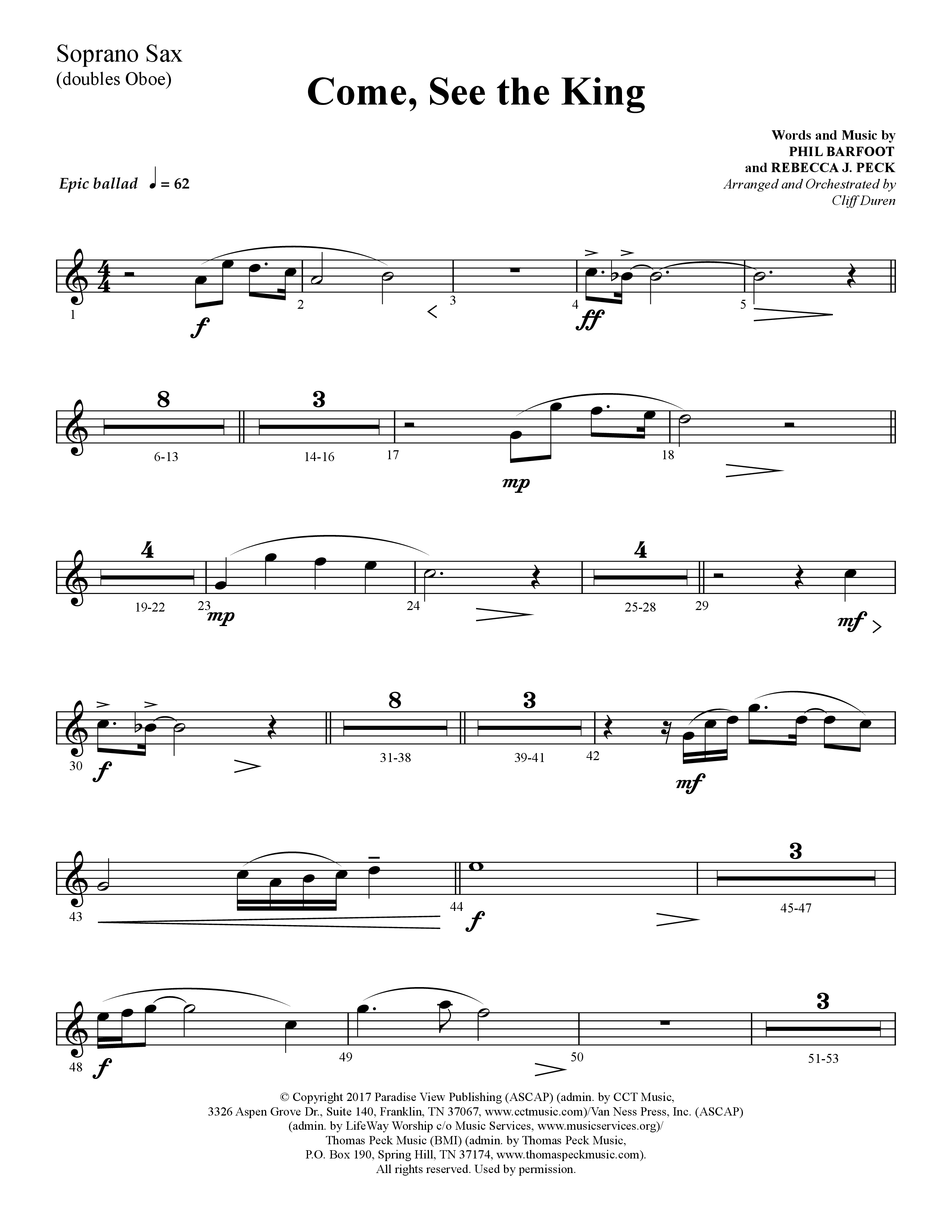 Come See The King (Choral Anthem SATB) Soprano Sax (Lifeway Choral / Arr. Cliff Duren)