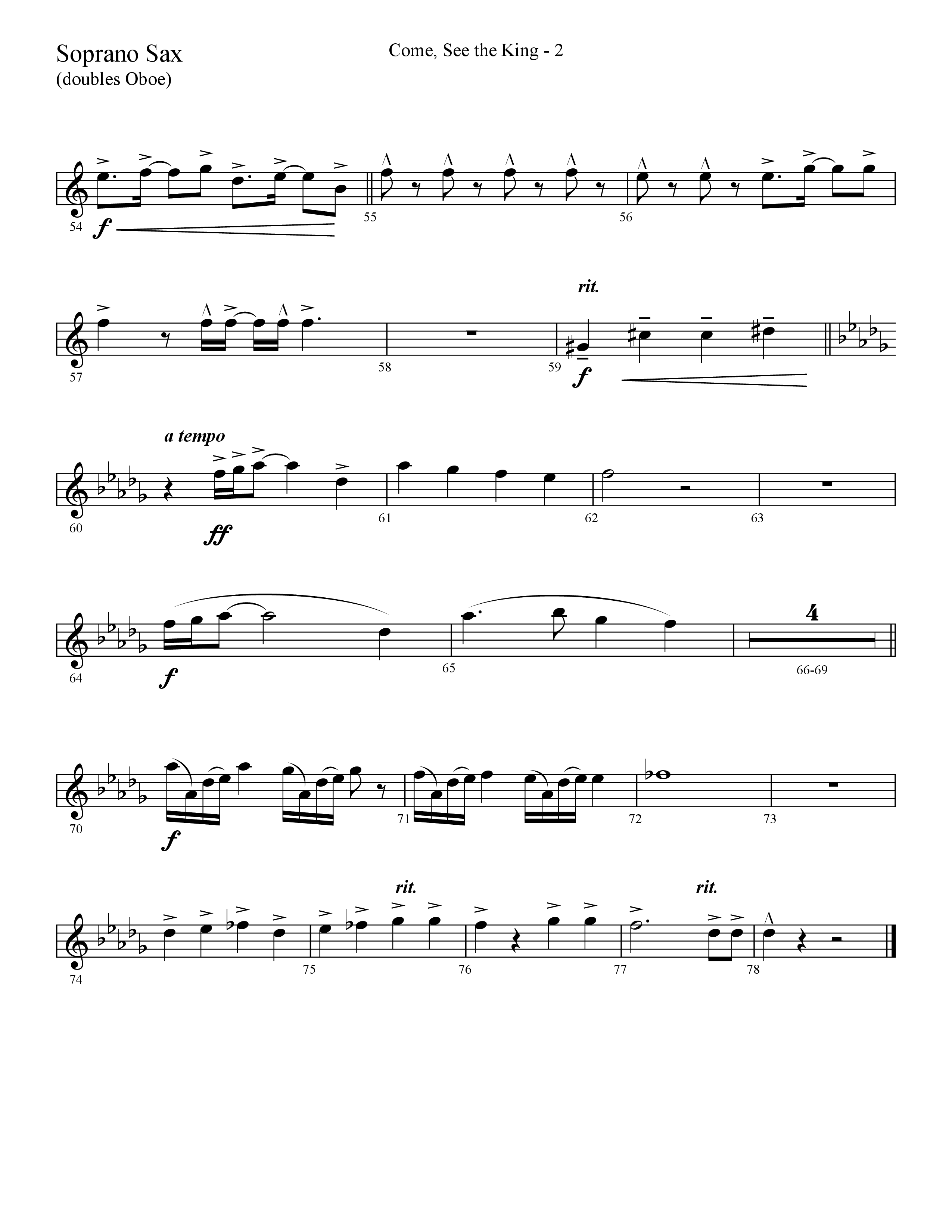 Come See The King (Choral Anthem SATB) Soprano Sax (Lifeway Choral / Arr. Cliff Duren)