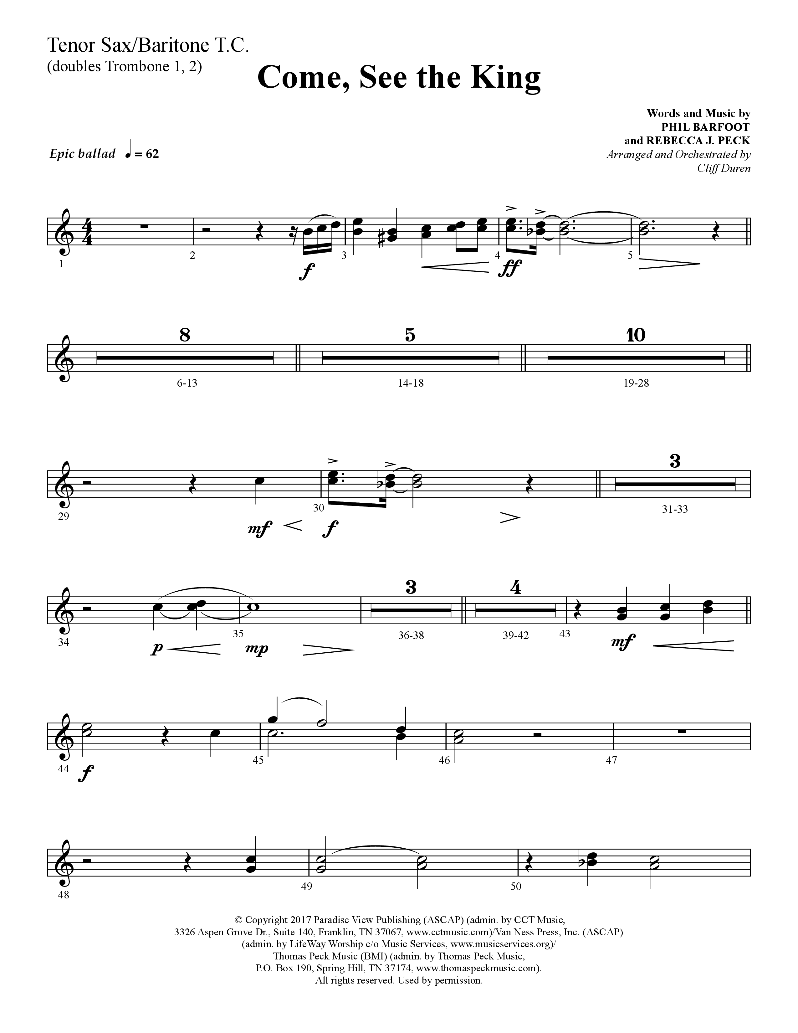 Come See The King (Choral Anthem SATB) Tenor Sax/Baritone T.C. (Lifeway Choral / Arr. Cliff Duren)