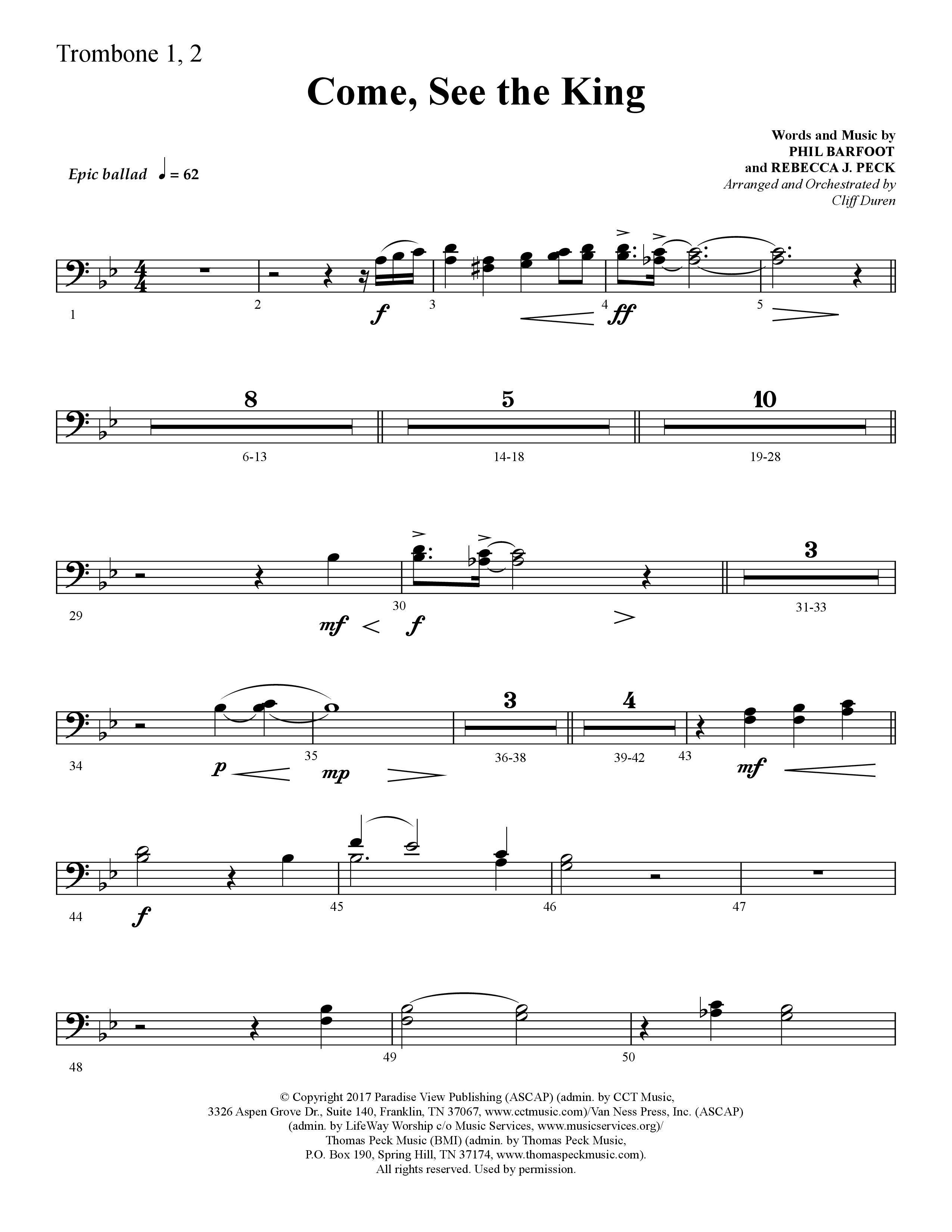 Come See The King (Choral Anthem SATB) Trombone 1/2 (Lifeway Choral / Arr. Cliff Duren)