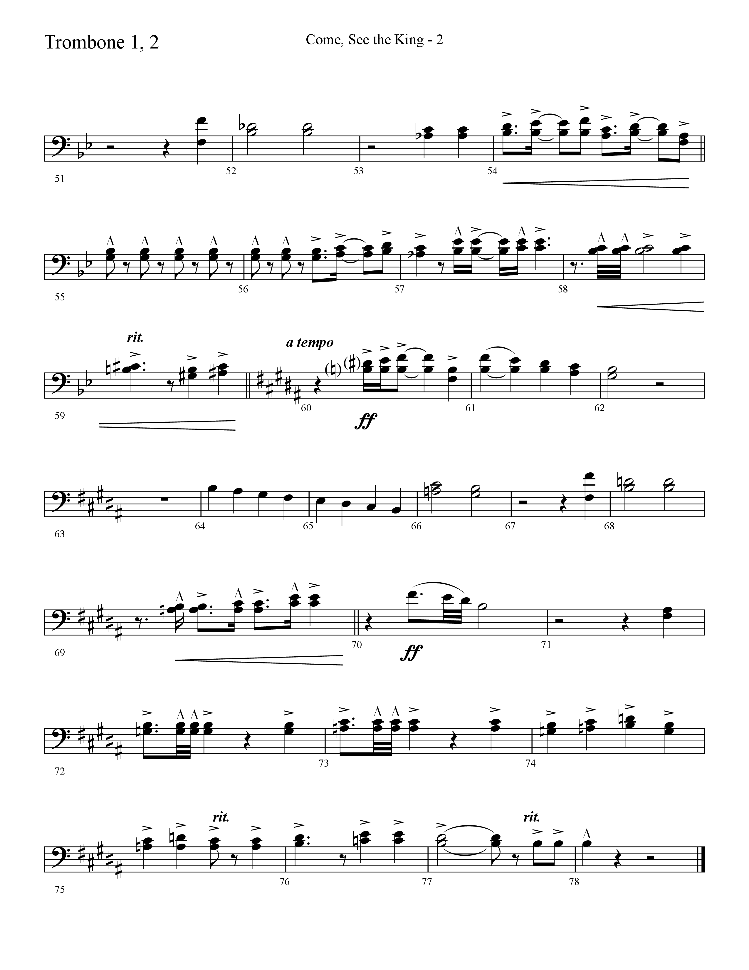 Come See The King (Choral Anthem SATB) Trombone 1/2 (Lifeway Choral / Arr. Cliff Duren)