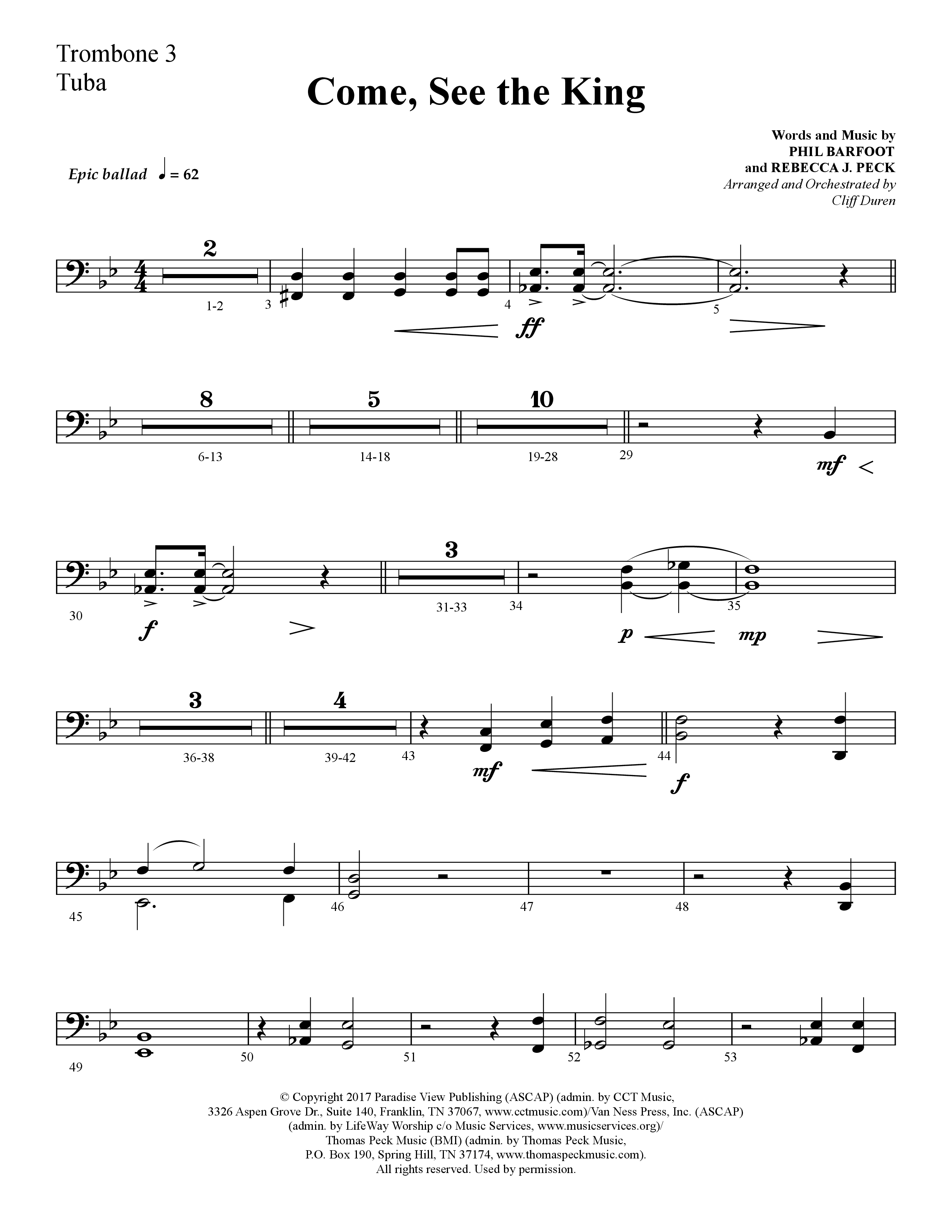 Come See The King (Choral Anthem SATB) Trombone 3/Tuba (Lifeway Choral / Arr. Cliff Duren)