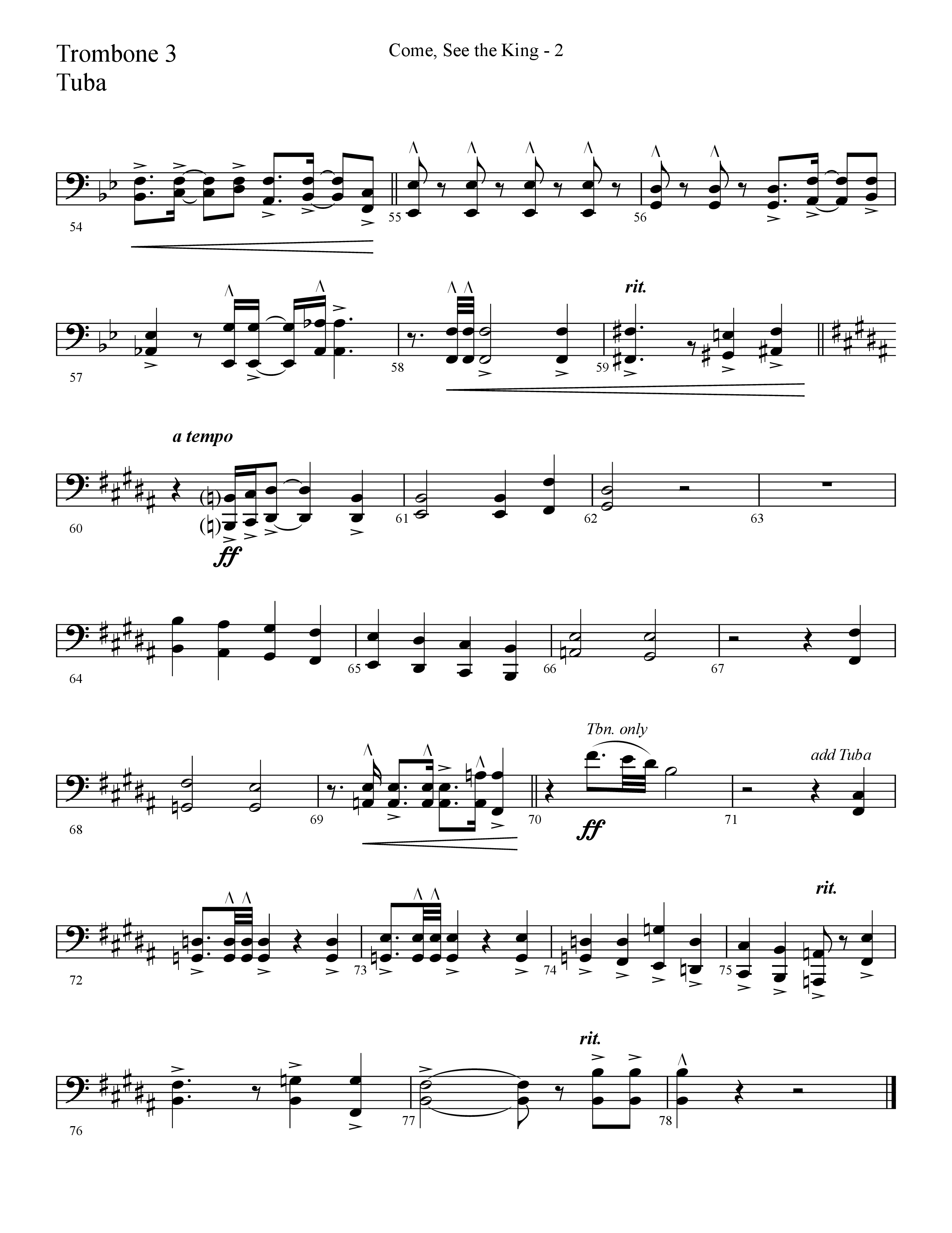 Come See The King (Choral Anthem SATB) Trombone 3/Tuba (Lifeway Choral / Arr. Cliff Duren)