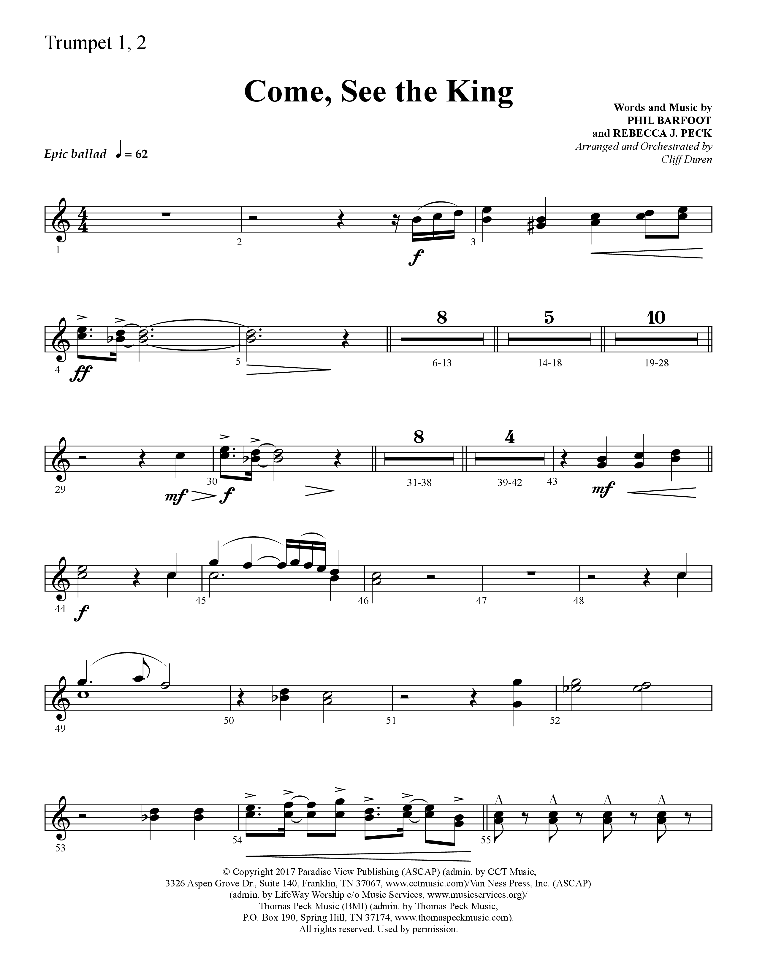 Come See The King (Choral Anthem SATB) Trumpet 1,2 (Lifeway Choral / Arr. Cliff Duren)