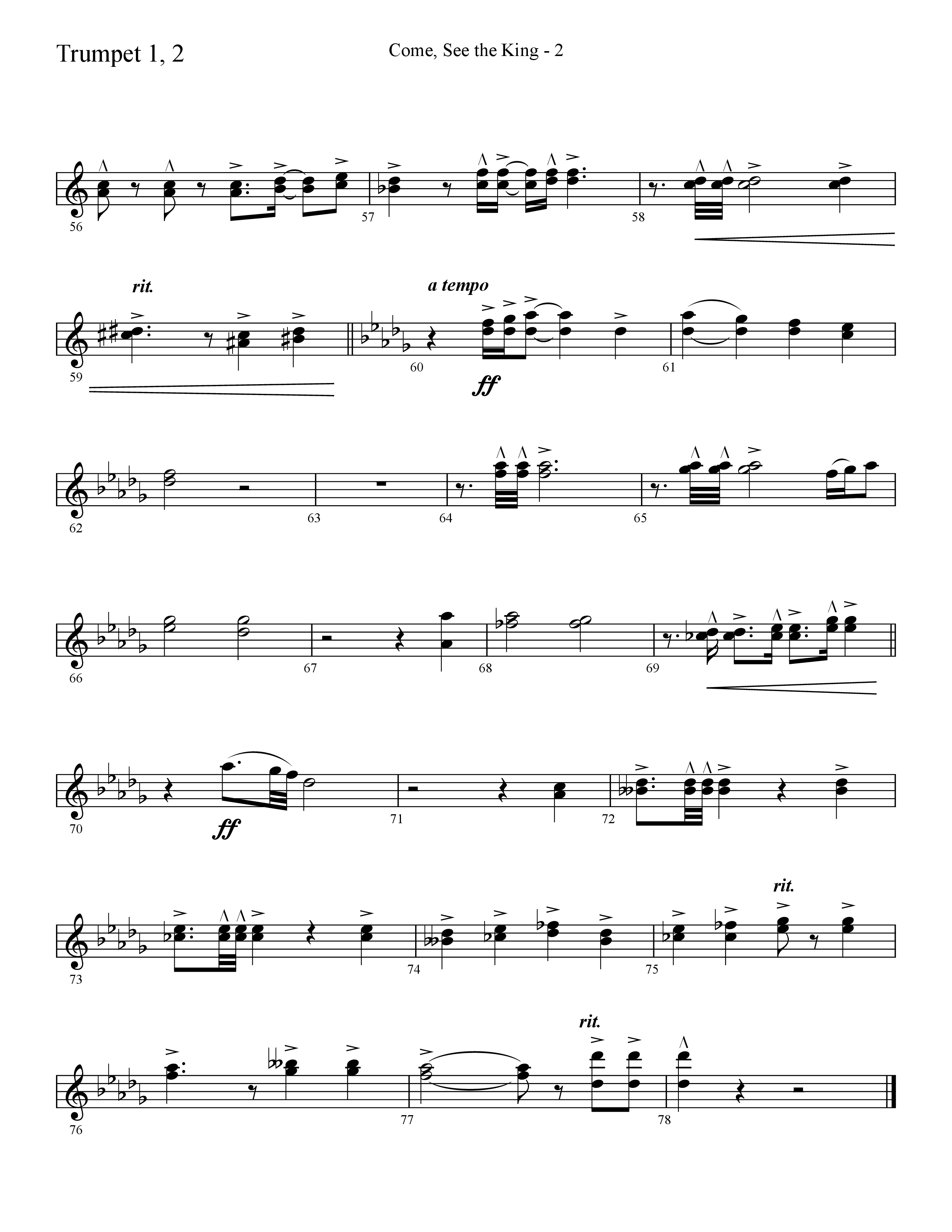 Come See The King (Choral Anthem SATB) Trumpet 1,2 (Lifeway Choral / Arr. Cliff Duren)