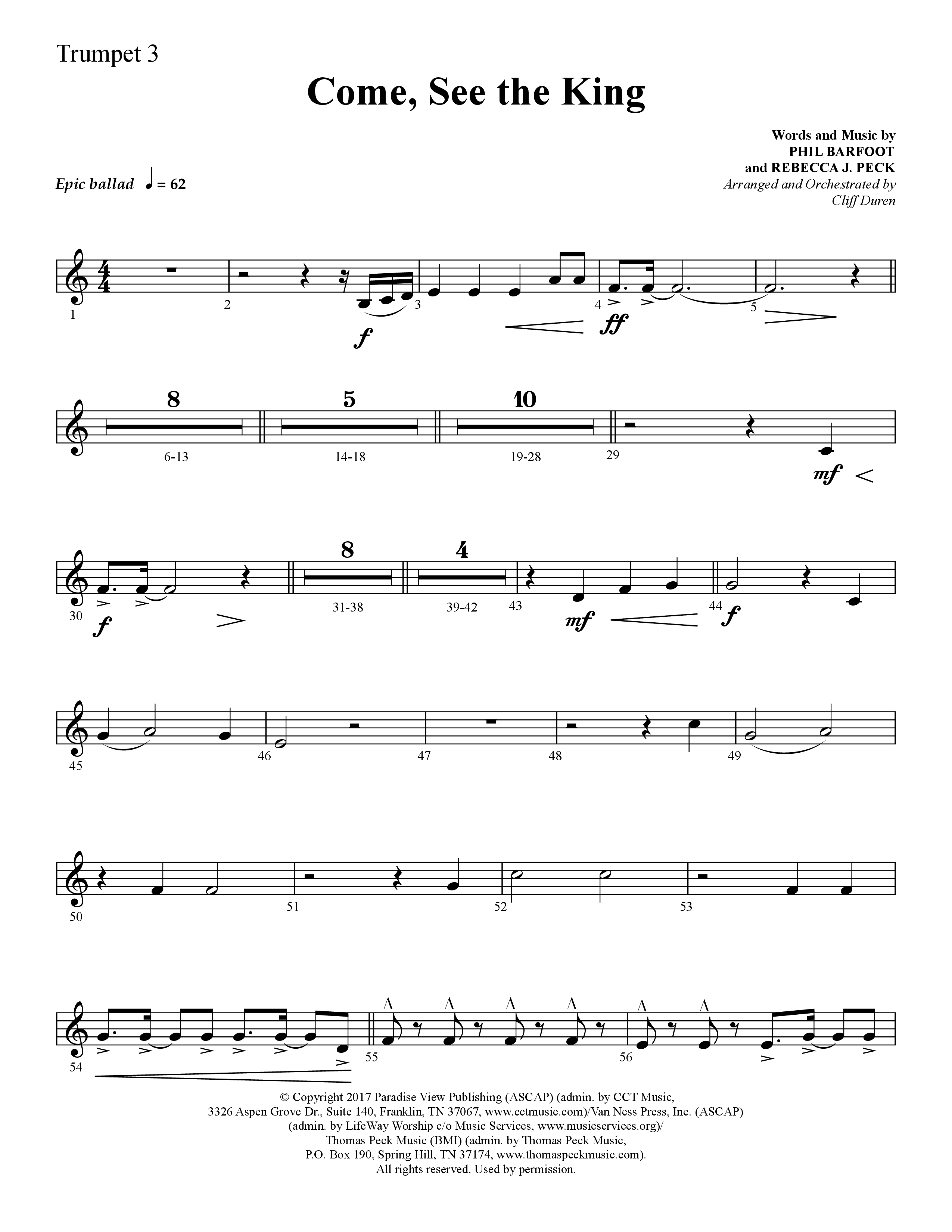 Come See The King (Choral Anthem SATB) Trumpet 3 (Lifeway Choral / Arr. Cliff Duren)