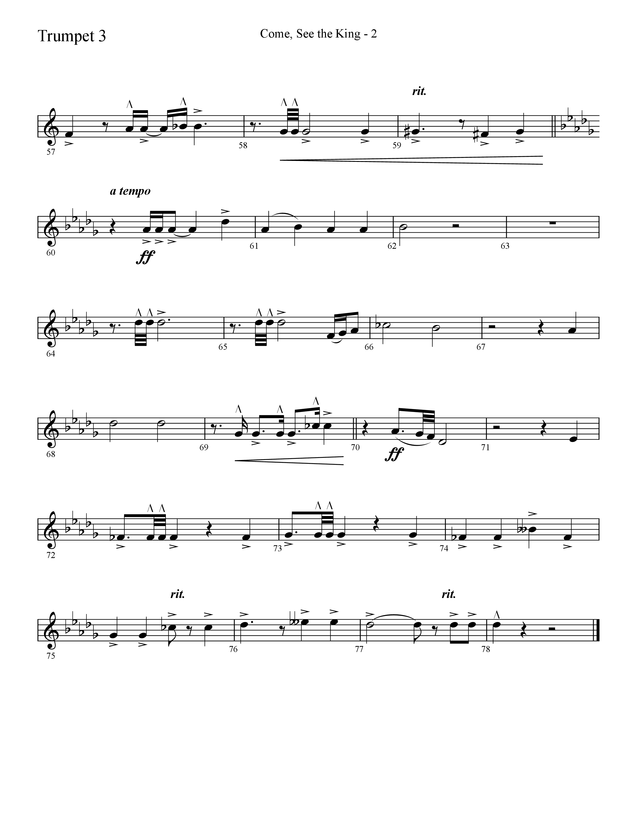 Come See The King (Choral Anthem SATB) Trumpet 3 (Lifeway Choral / Arr. Cliff Duren)