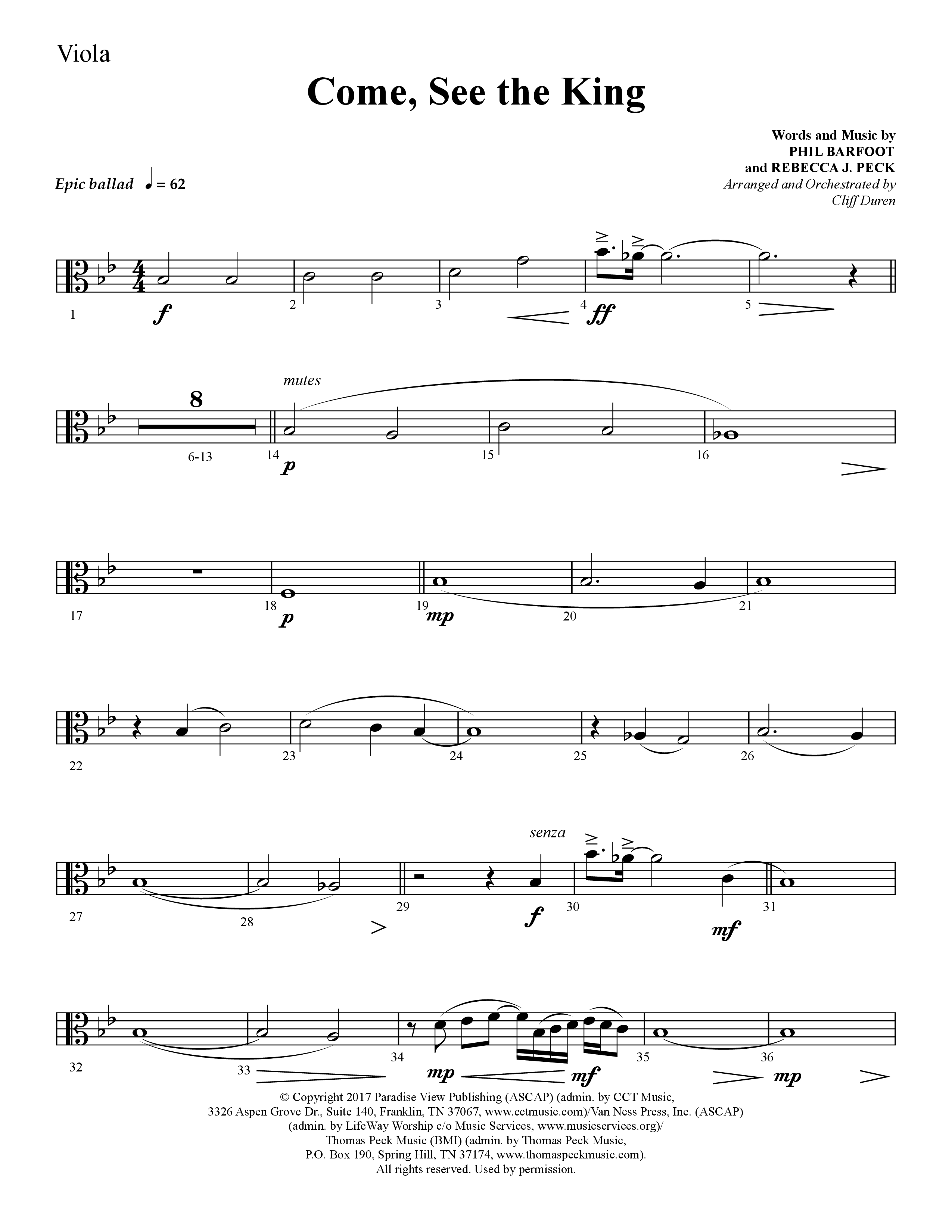 Come See The King (Choral Anthem SATB) Viola (Lifeway Choral / Arr. Cliff Duren)