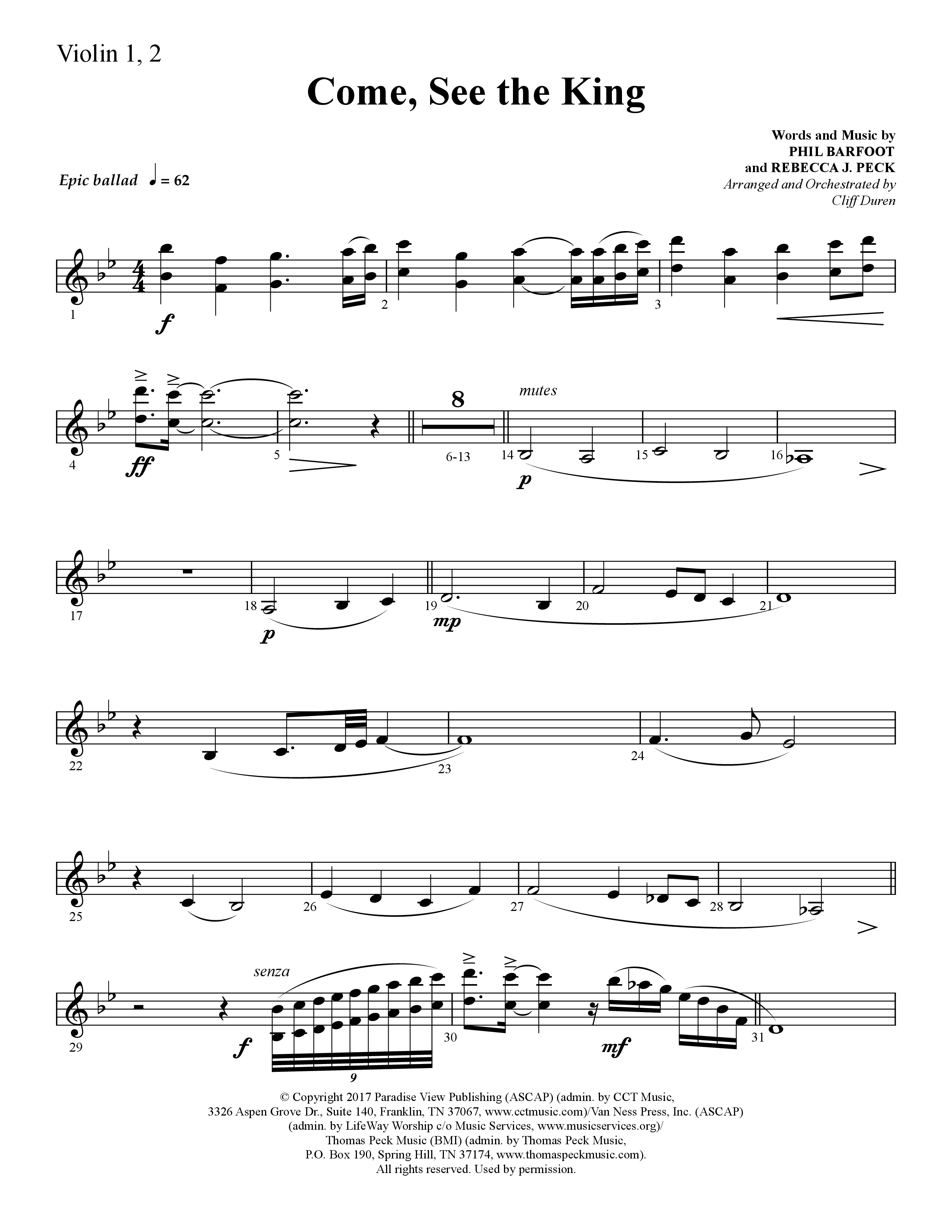 Come See The King (Choral Anthem SATB) Violin 1/2 (Lifeway Choral / Arr. Cliff Duren)