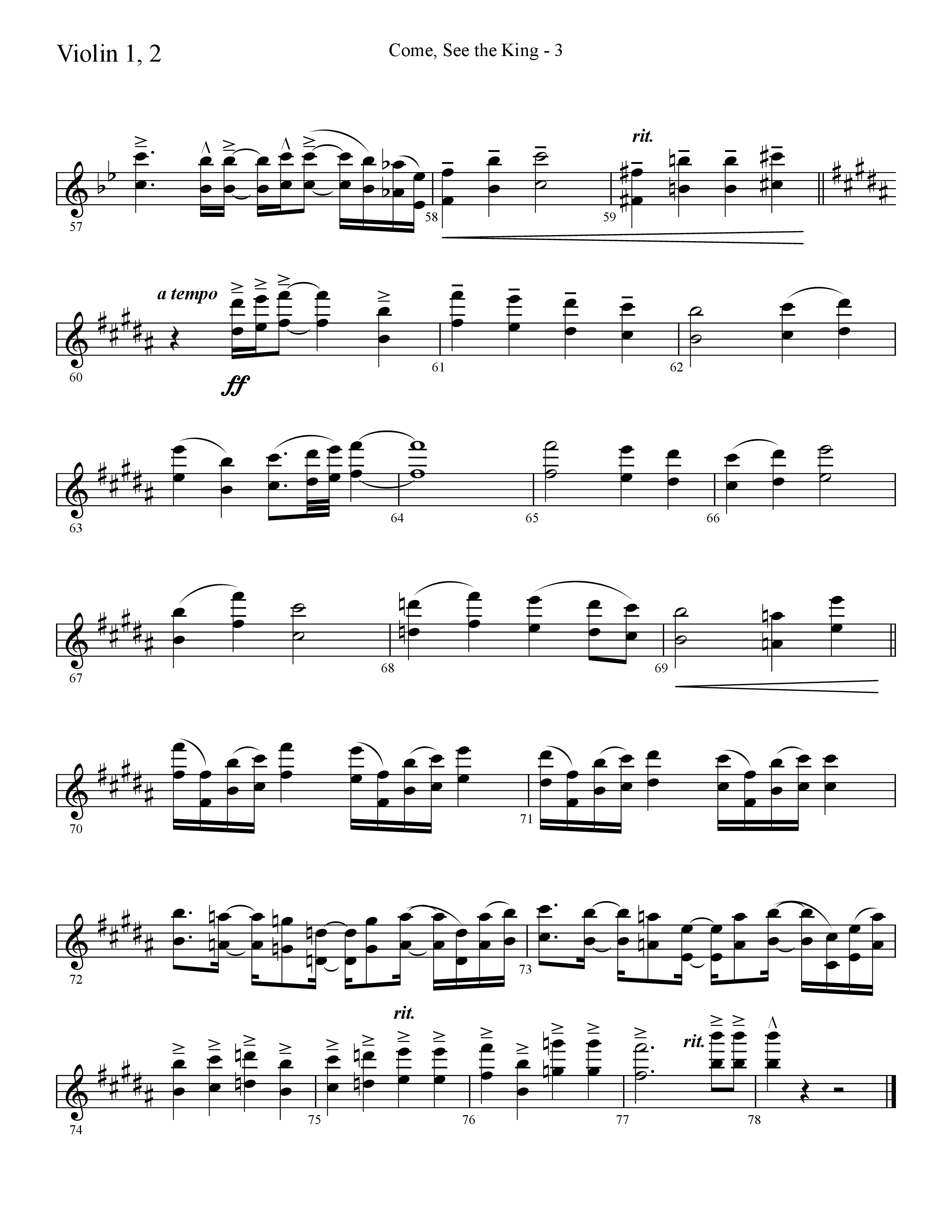 Come See The King (Choral Anthem SATB) Violin 1/2 (Lifeway Choral / Arr. Cliff Duren)