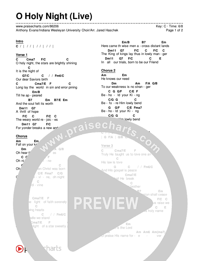 O Holy Night (Live) Chords & Lyrics (Museum Of The Bible / Anthony Evans / Indiana Wesleyan University Choir / Arr. Jared Haschek)