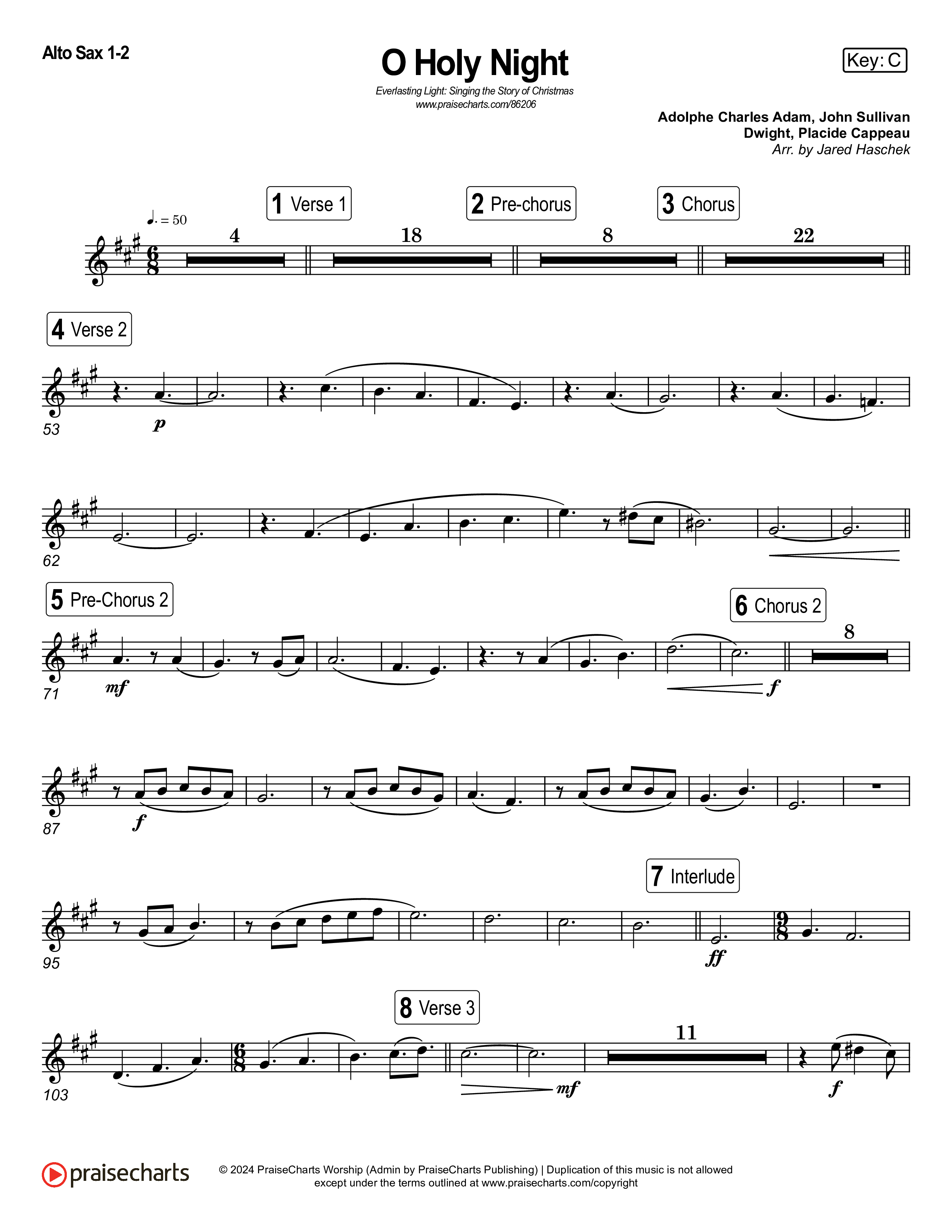 O Holy Night (Live) Alto Sax 1,2 (Museum Of The Bible / Anthony Evans / Indiana Wesleyan University Choir / Arr. Jared Haschek)