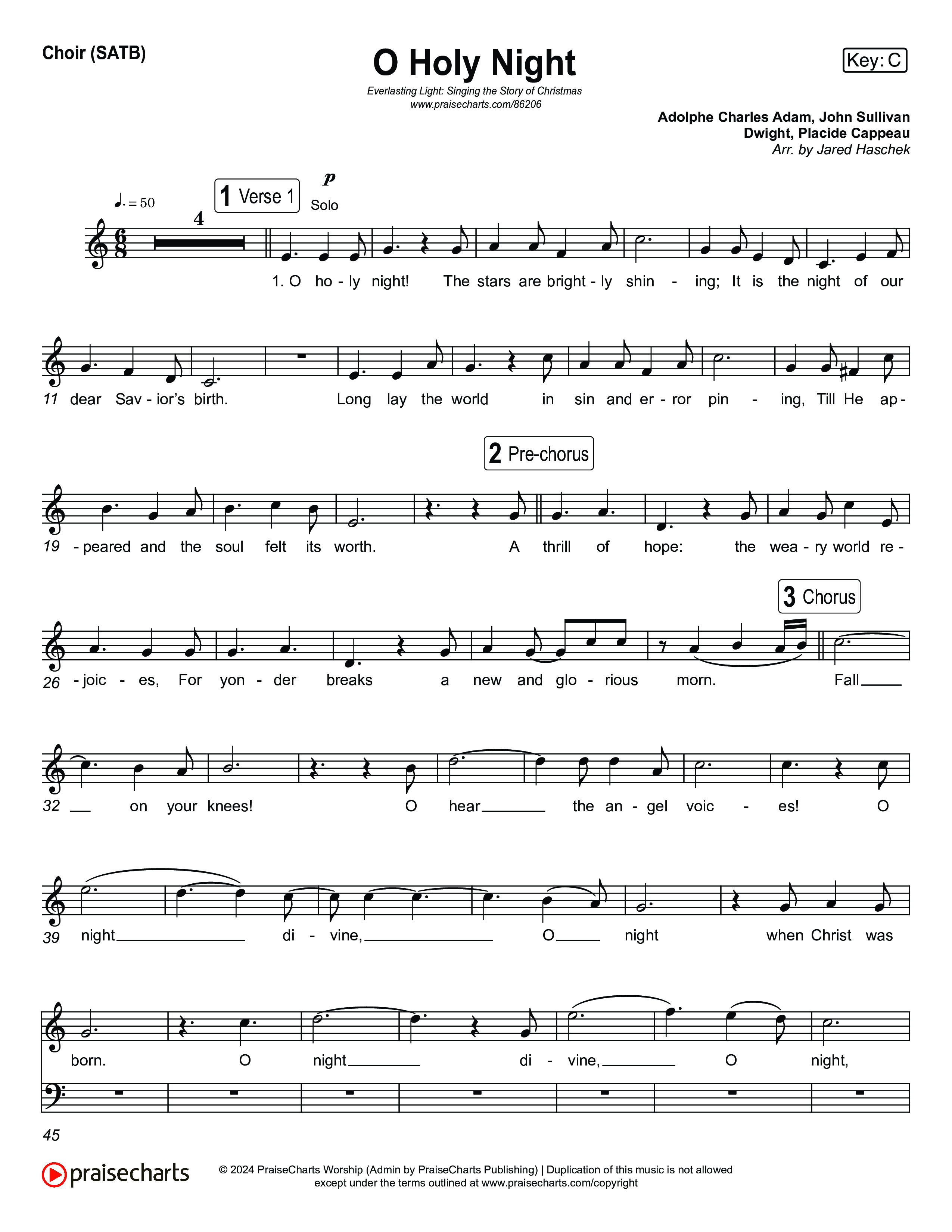 O Holy Night (Live) Choir Sheet (Museum Of The Bible / Anthony Evans / Indiana Wesleyan University Choir / Arr. Jared Haschek)