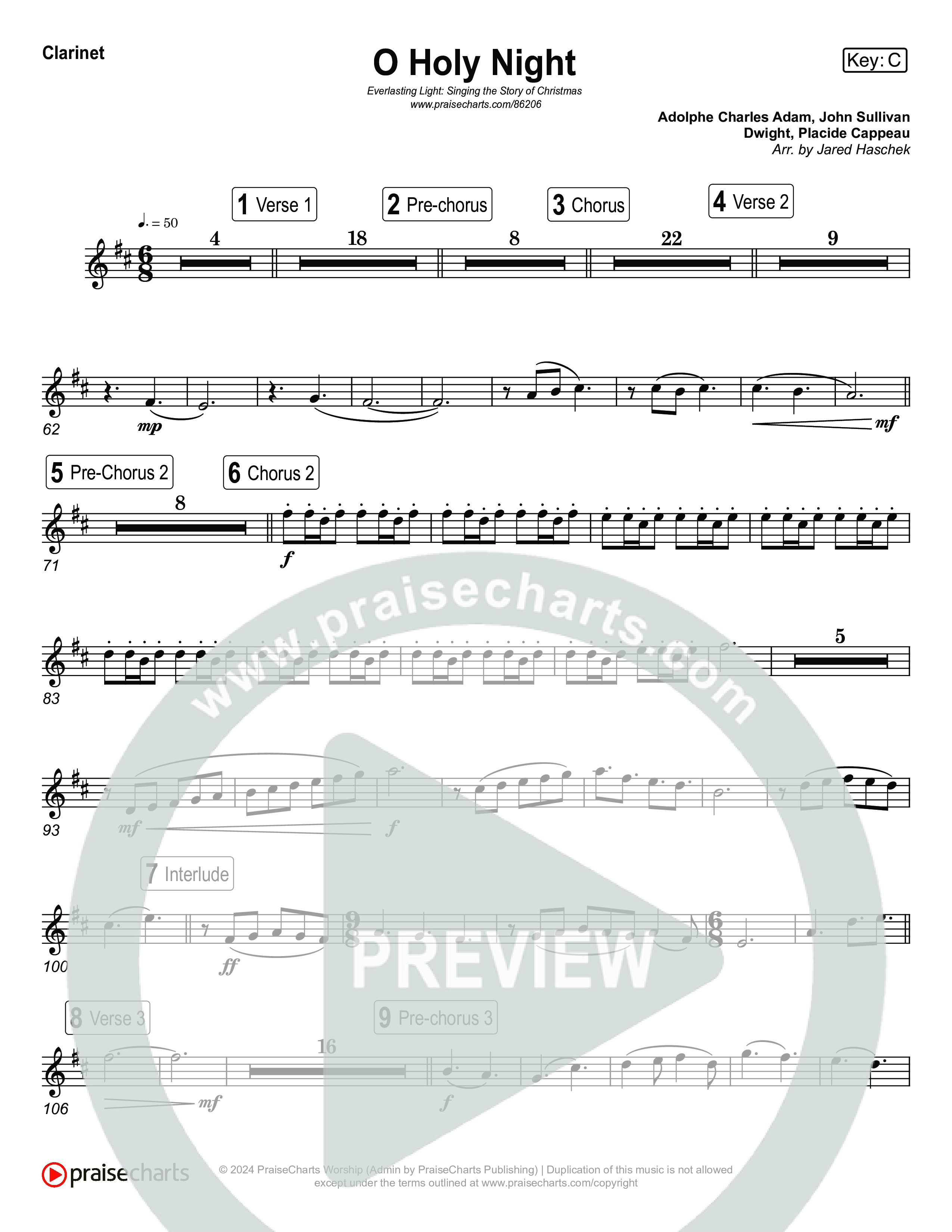 O Holy Night (Live) Clarinet 1,2 (Museum Of The Bible / Anthony Evans / Indiana Wesleyan University Choir / Arr. Jared Haschek)