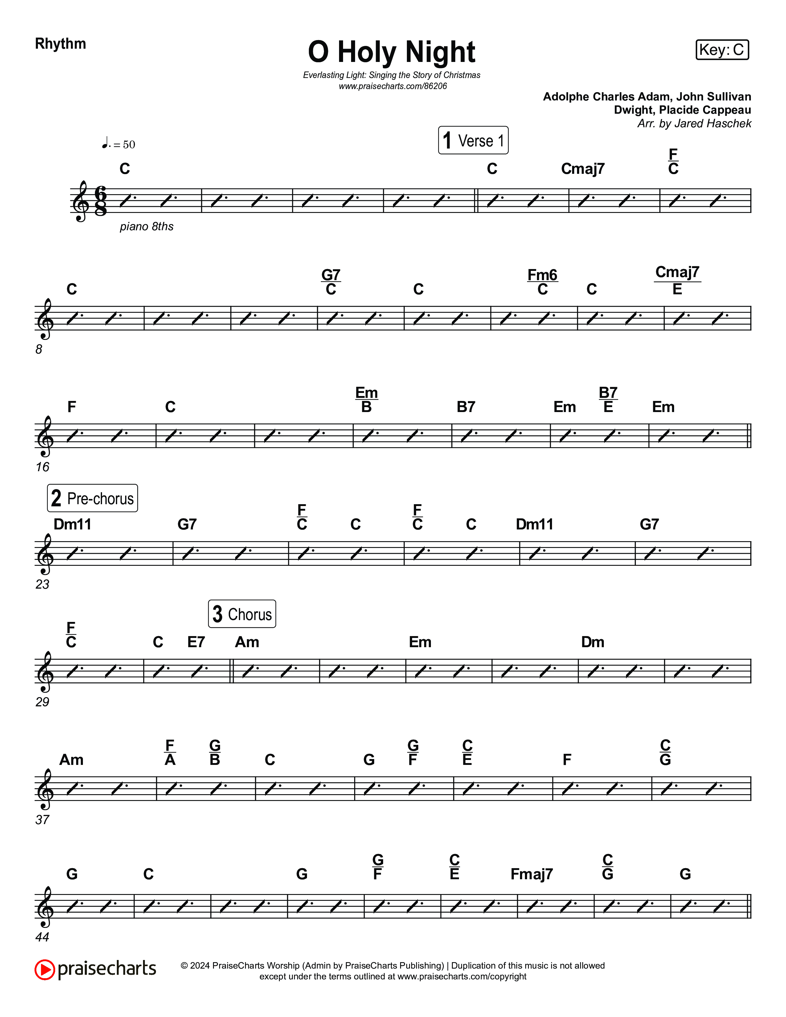 O Holy Night (Live) Rhythm Chart (Museum Of The Bible / Anthony Evans / Indiana Wesleyan University Choir / Arr. Jared Haschek)
