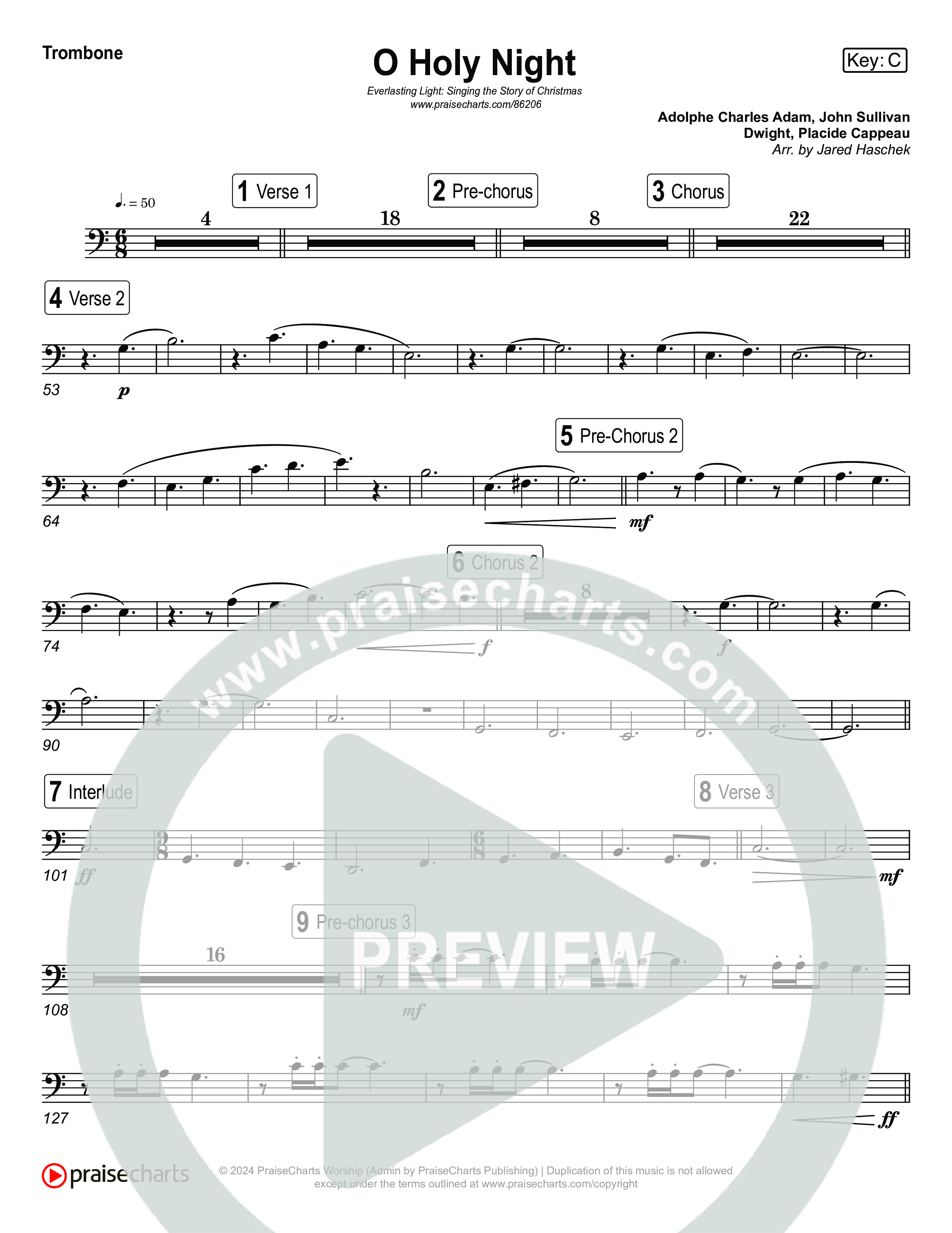 O Holy Night (Live) Trombone 1,2 (Museum Of The Bible / Anthony Evans / Indiana Wesleyan University Choir / Arr. Jared Haschek)