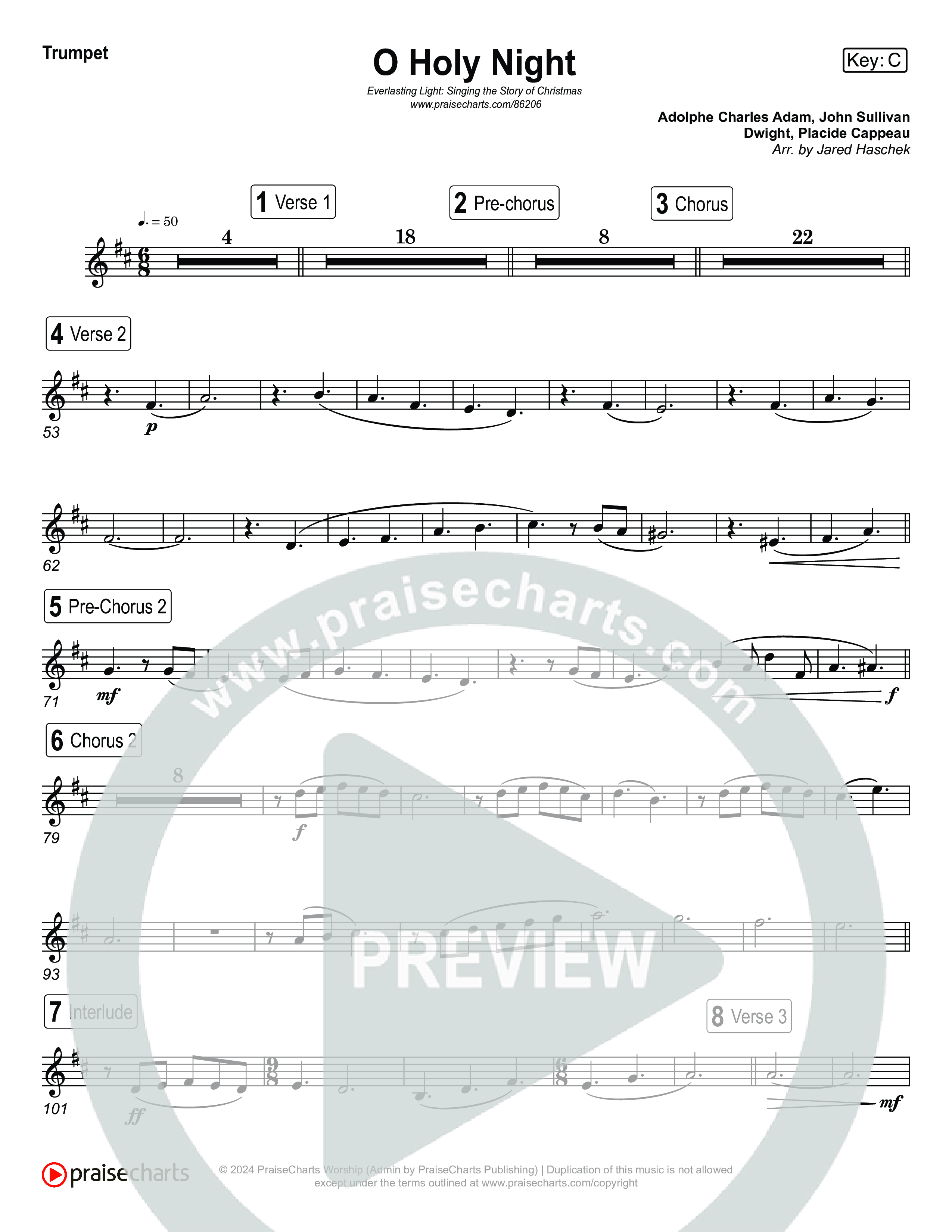 O Holy Night (Live) Trumpet 1,2 (Museum Of The Bible / Anthony Evans / Indiana Wesleyan University Choir / Arr. Jared Haschek)