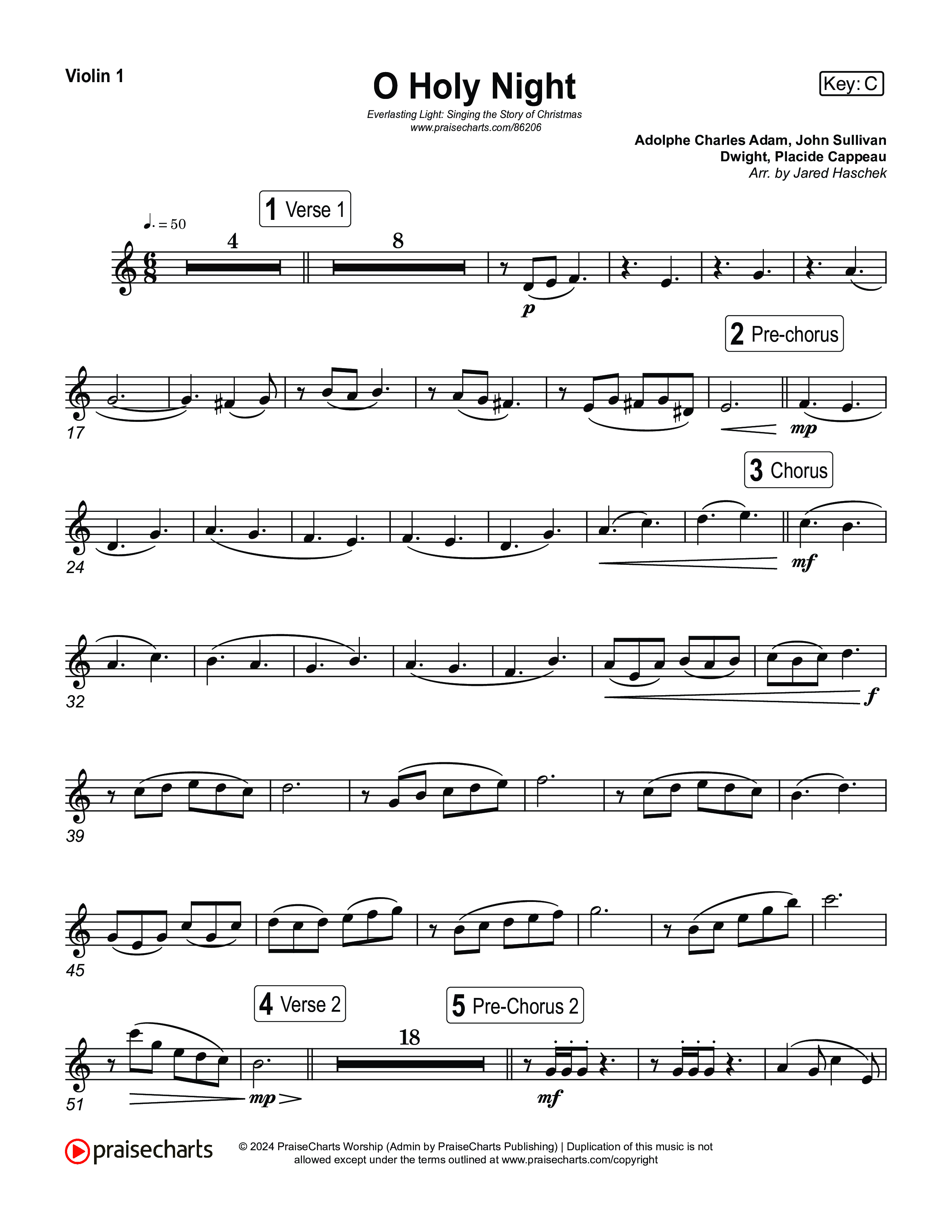 O Holy Night (Live) Violin 1,2 (Museum Of The Bible / Anthony Evans / Indiana Wesleyan University Choir / Arr. Jared Haschek)