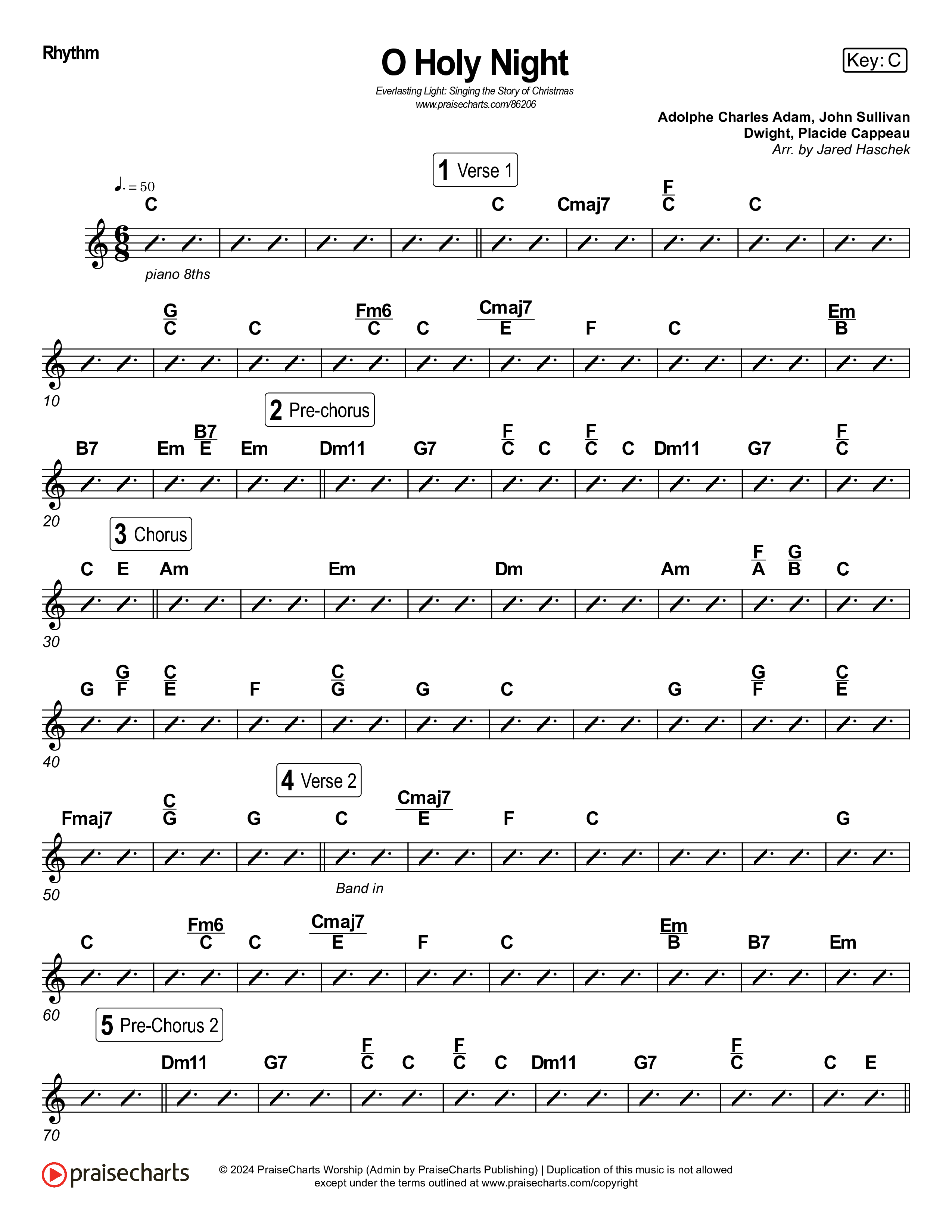 O Holy Night (Live) Rhythm Chart (Museum Of The Bible / Anthony Evans / Indiana Wesleyan University Choir / Arr. Jared Haschek)