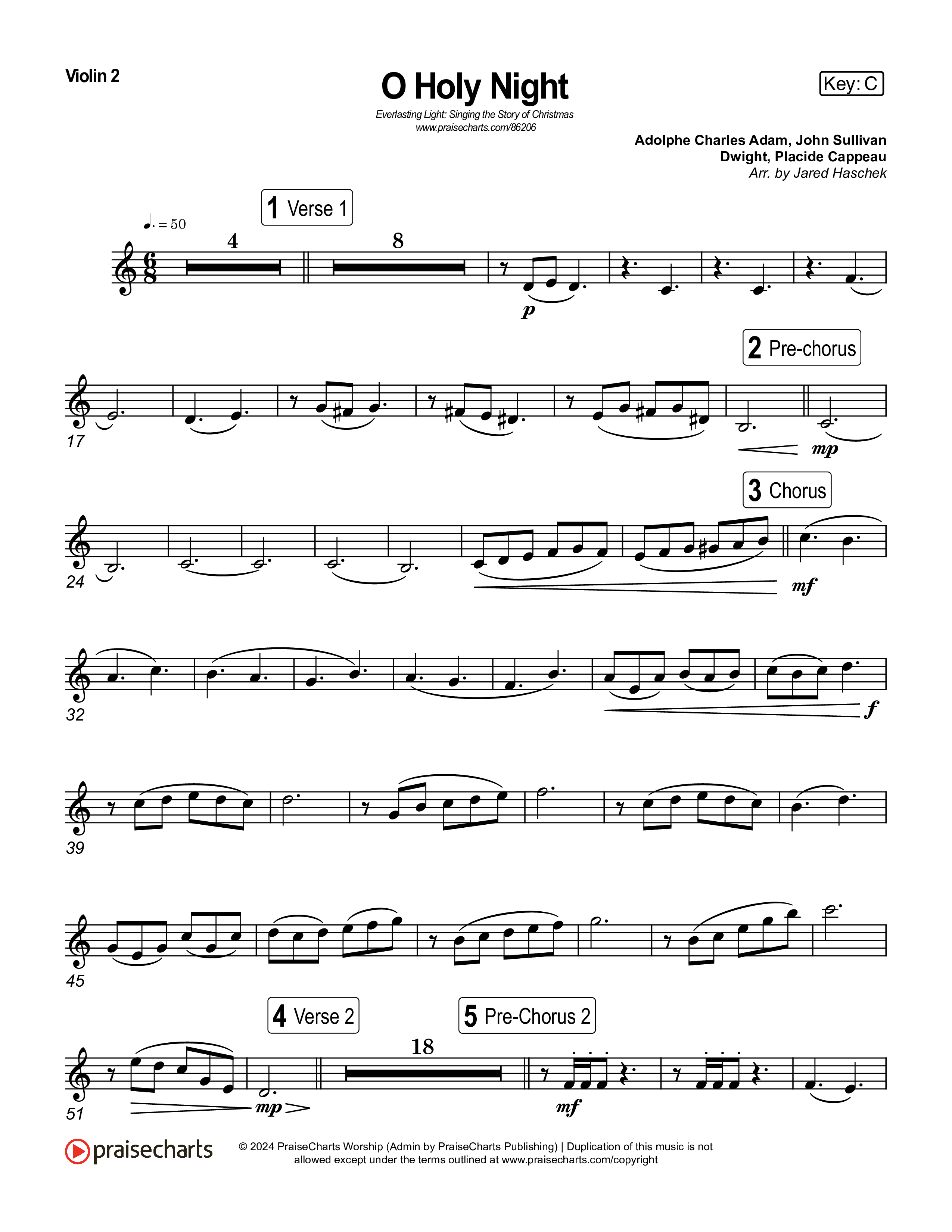 O Holy Night (Live) Violin 2 (Museum Of The Bible / Anthony Evans / Indiana Wesleyan University Choir / Arr. Jared Haschek)