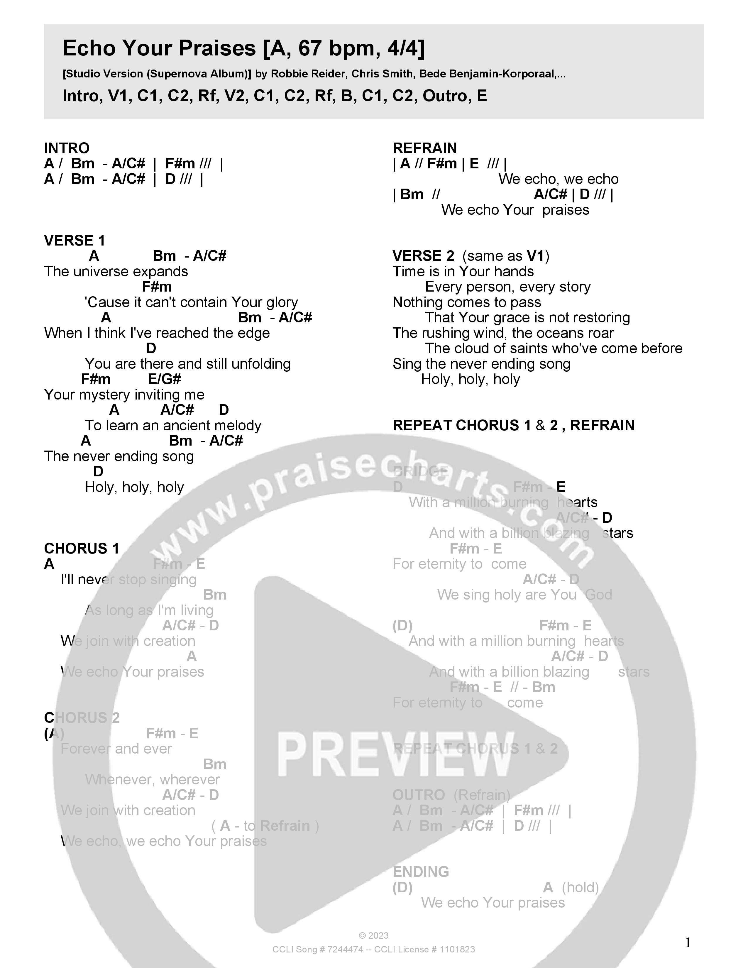 Echo Your Praises (Studio) Chord Chart (Crossroads Music)