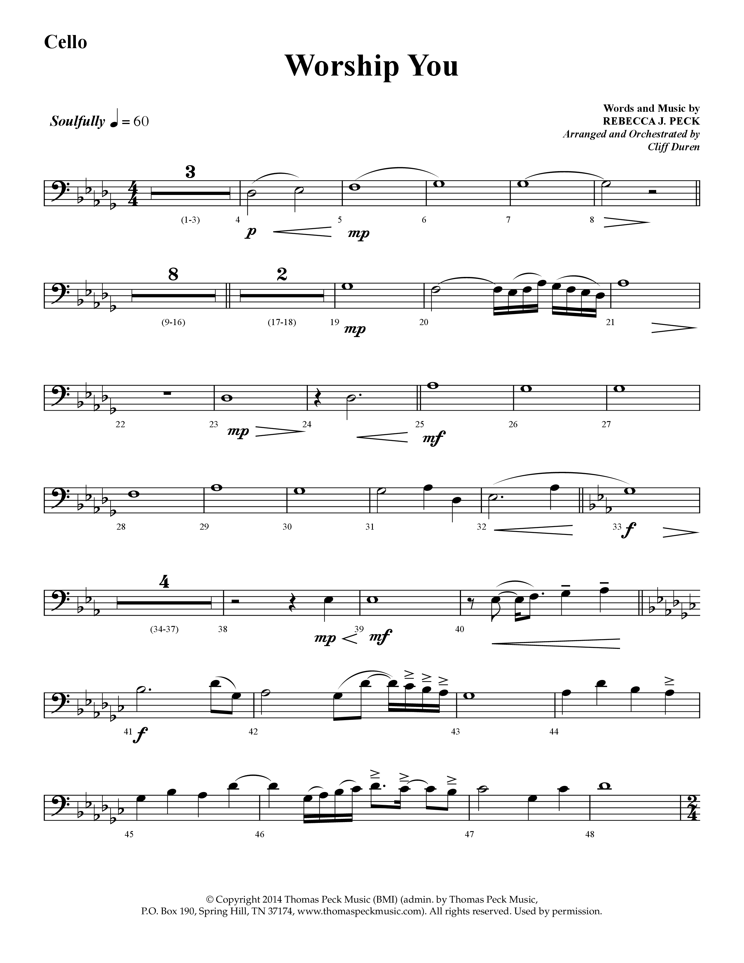 Worship You (Choral Anthem SATB) Cello (Lifeway Choral / Arr. Cliff Duren)