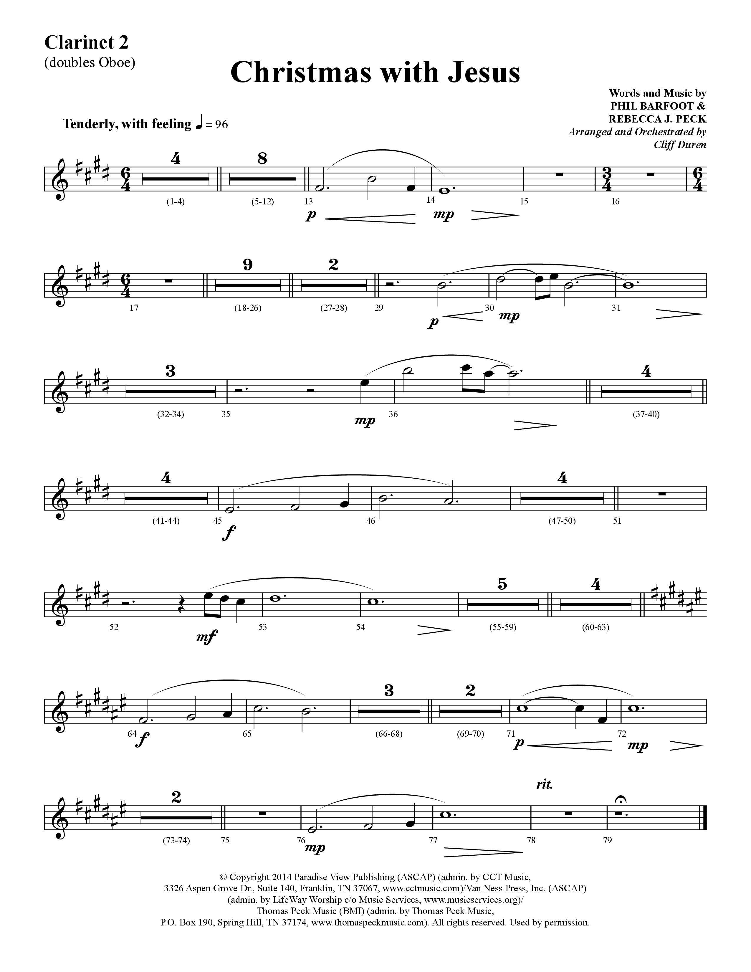 Christmas With Jesus (Choral Anthem SATB) Clarinet 1/2 (Lifeway Choral / Arr. Cliff Duren)