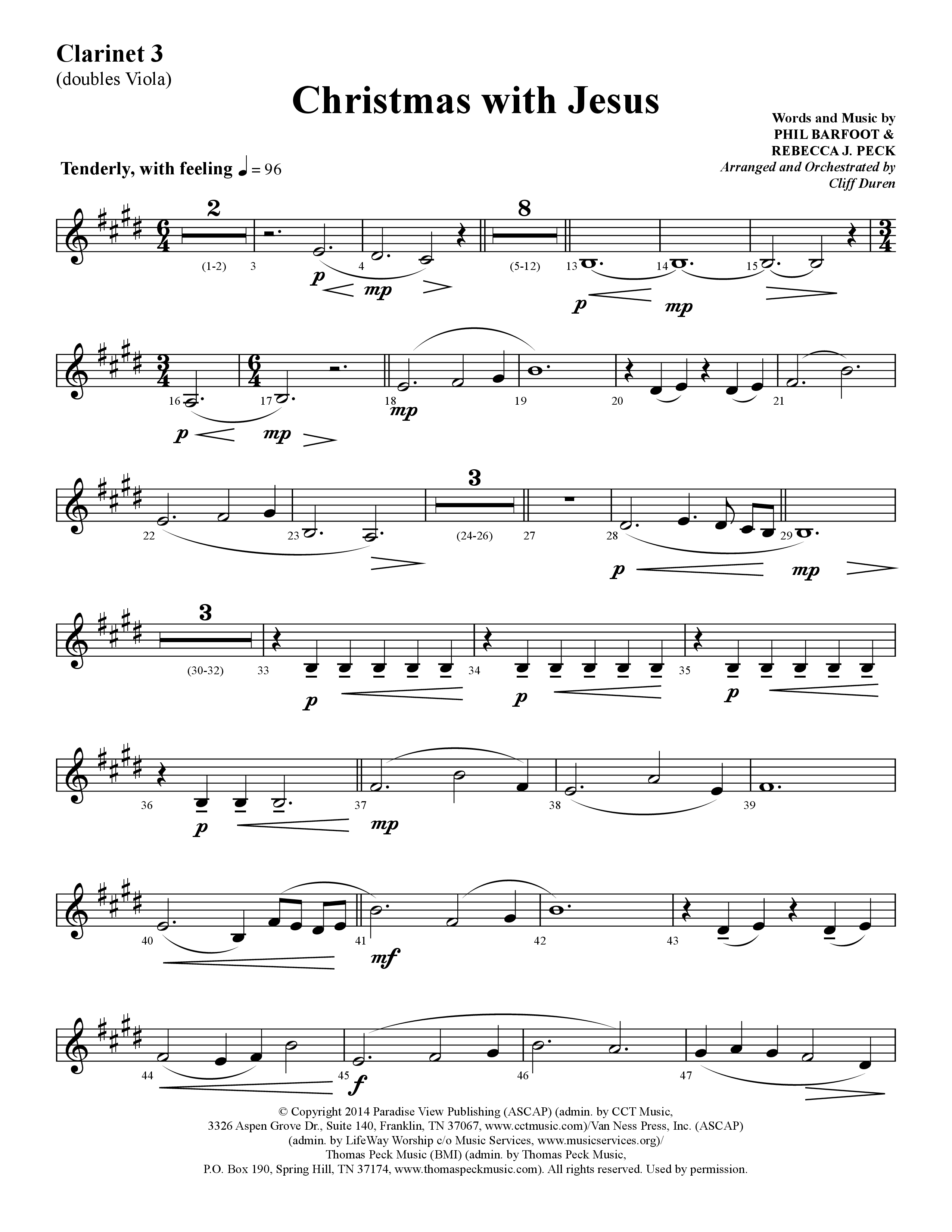 Christmas With Jesus (Choral Anthem SATB) Clarinet 3 (Lifeway Choral / Arr. Cliff Duren)