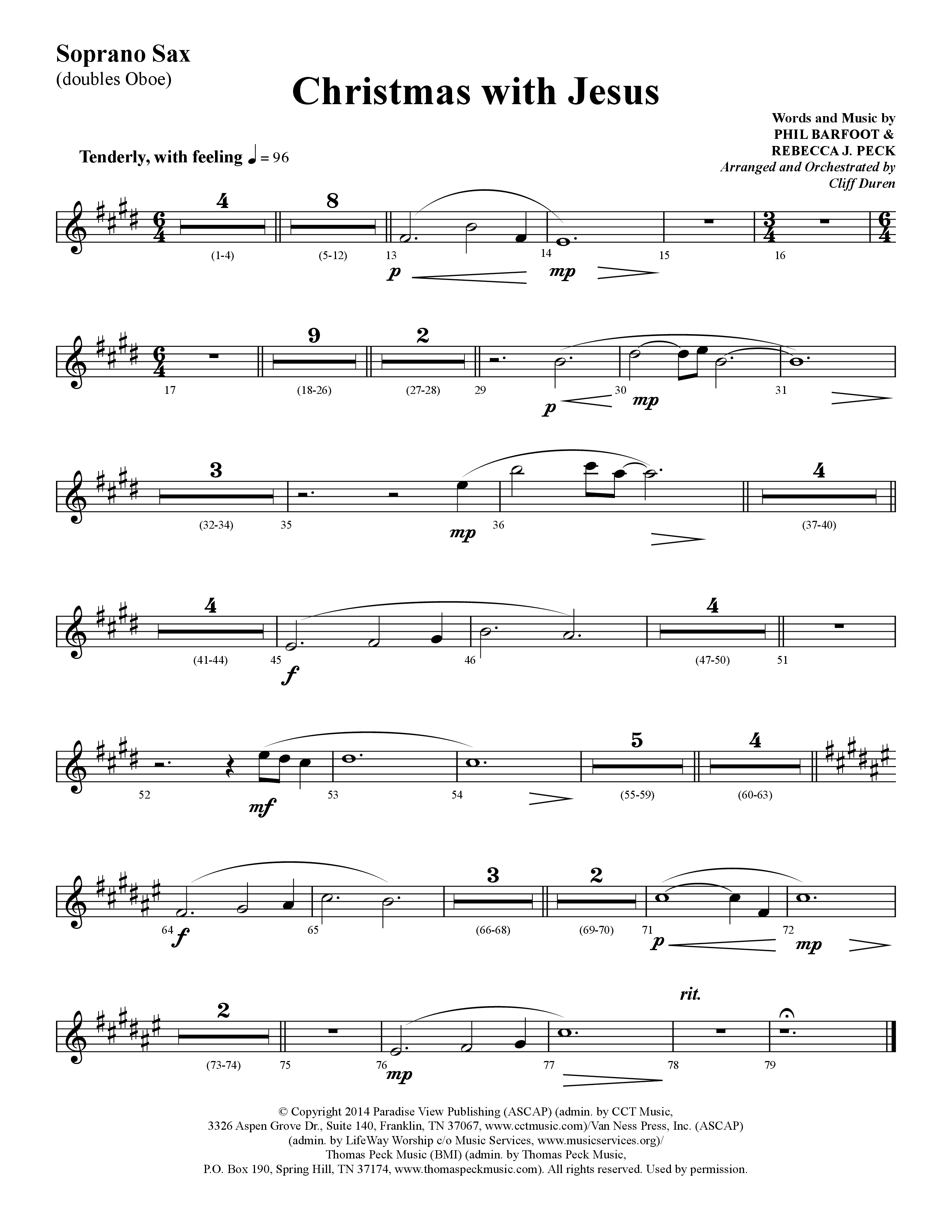 Christmas With Jesus (Choral Anthem SATB) Soprano Sax (Lifeway Choral / Arr. Cliff Duren)