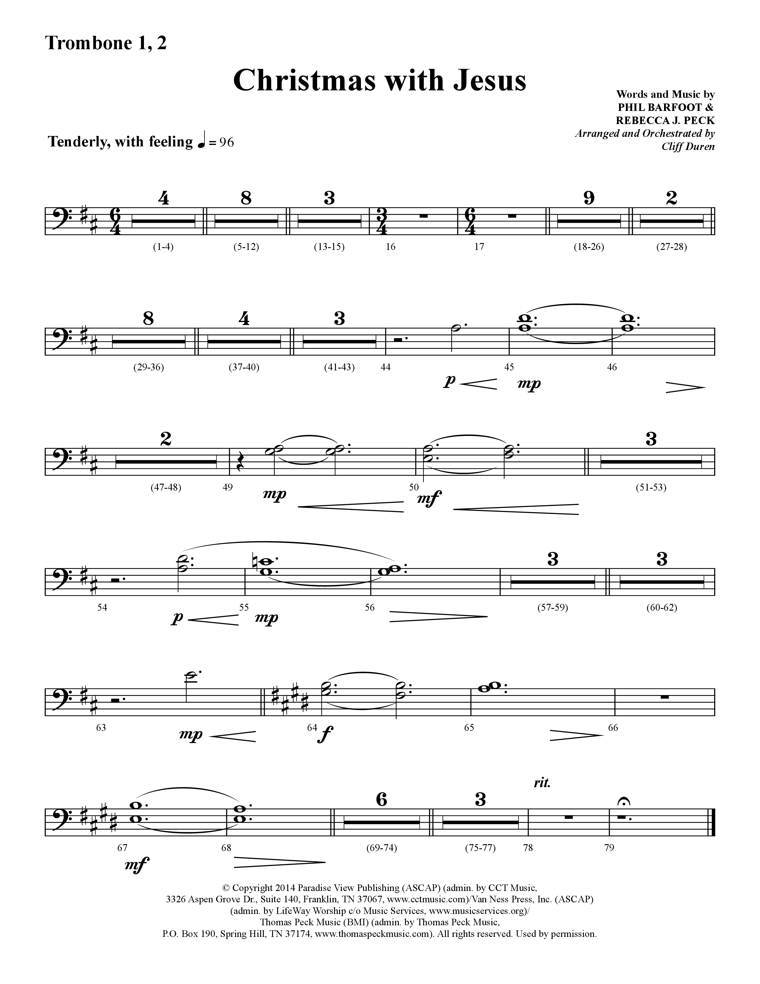 Christmas With Jesus (Choral Anthem SATB) Trombone 1/2 (Lifeway Choral / Arr. Cliff Duren)
