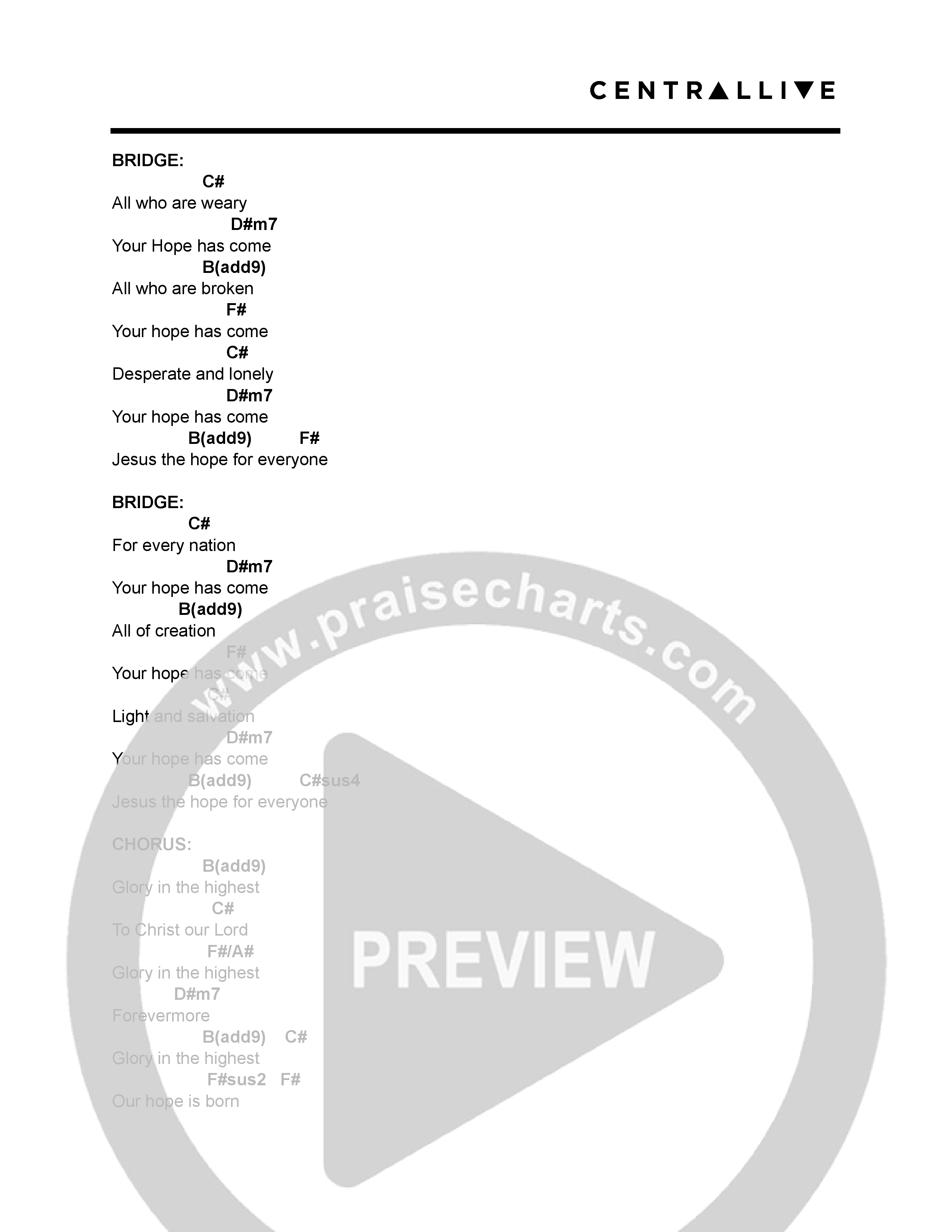 Hope Is Born Chord Chart (Central Live)