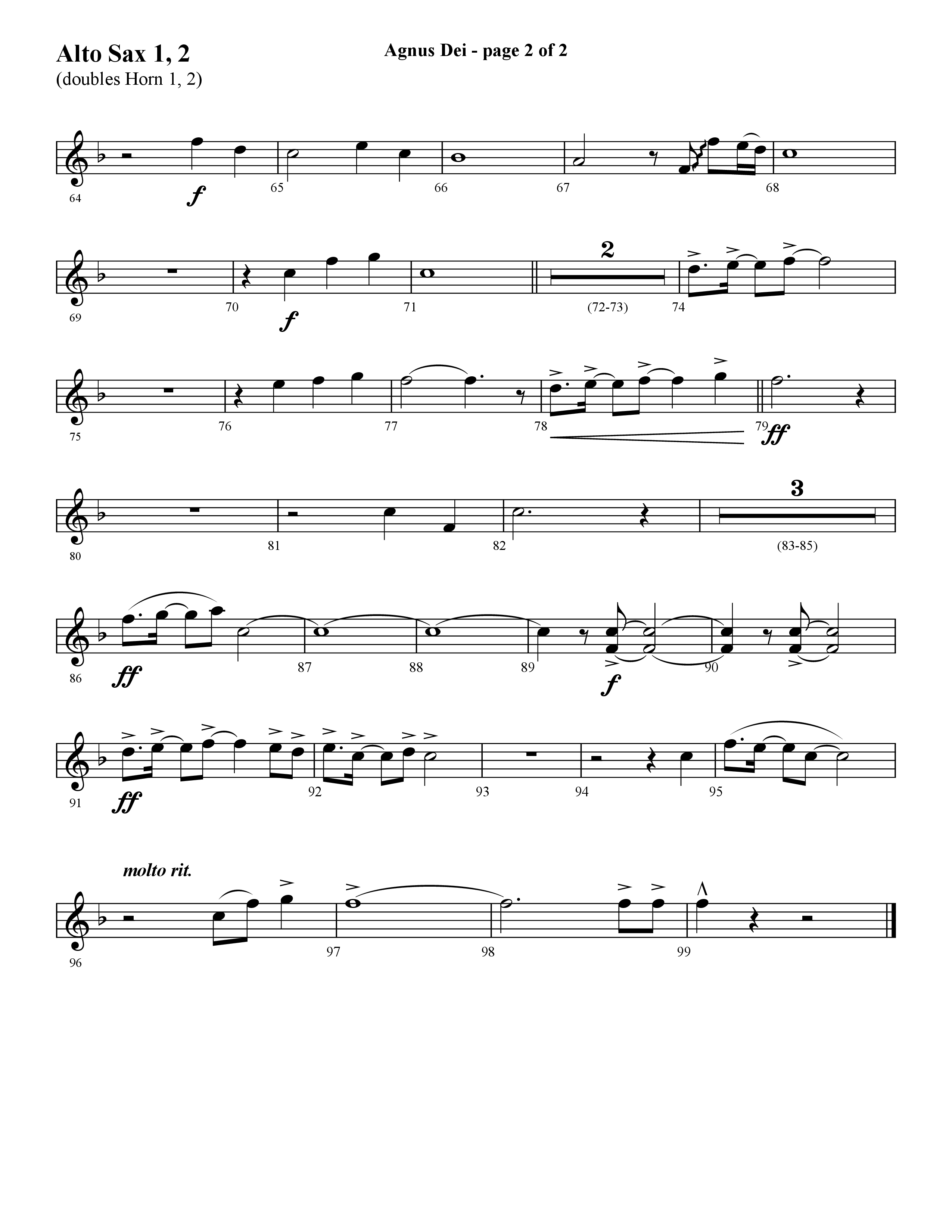 Agnus Dei (with O Holy Night) (Choral Anthem SATB) Alto Sax 1/2 (Lifeway Choral / Arr. Cliff Duren)