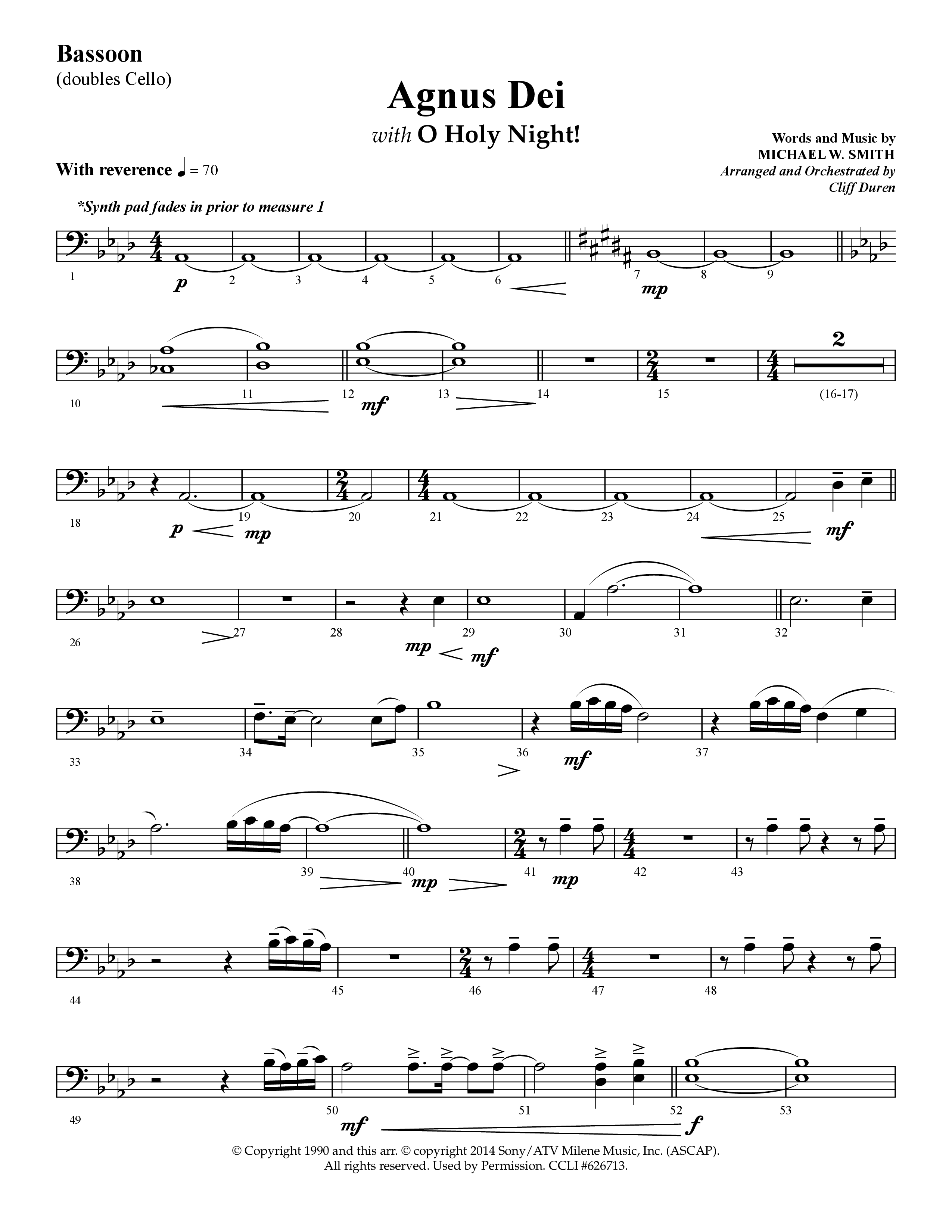 Agnus Dei (with O Holy Night) (Choral Anthem SATB) Bassoon (Lifeway Choral / Arr. Cliff Duren)