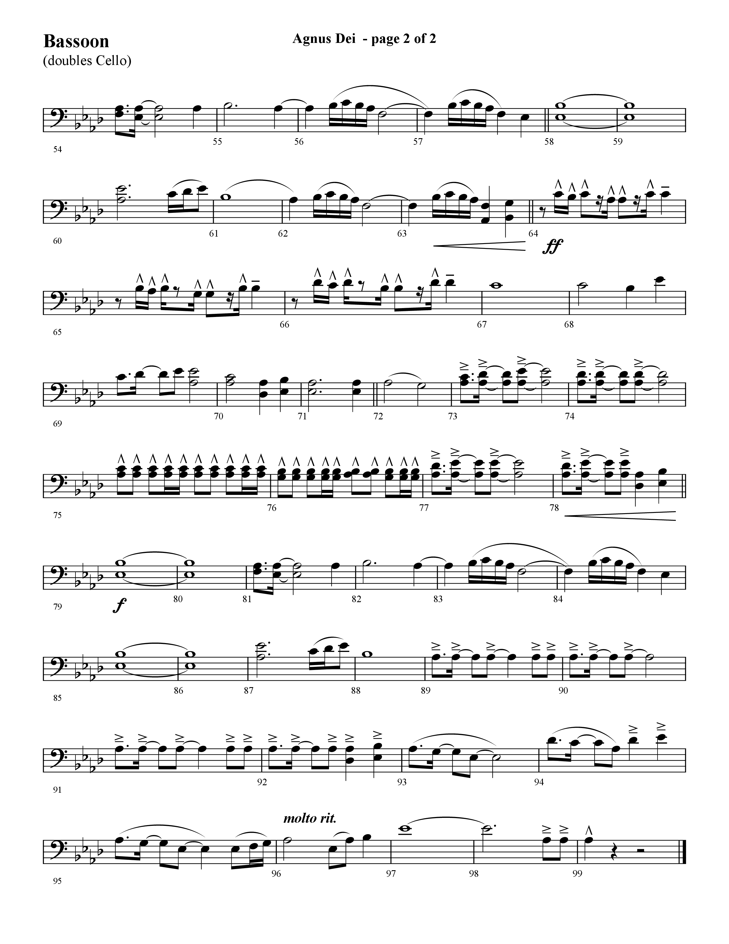 Agnus Dei (with O Holy Night) (Choral Anthem SATB) Bassoon (Lifeway Choral / Arr. Cliff Duren)