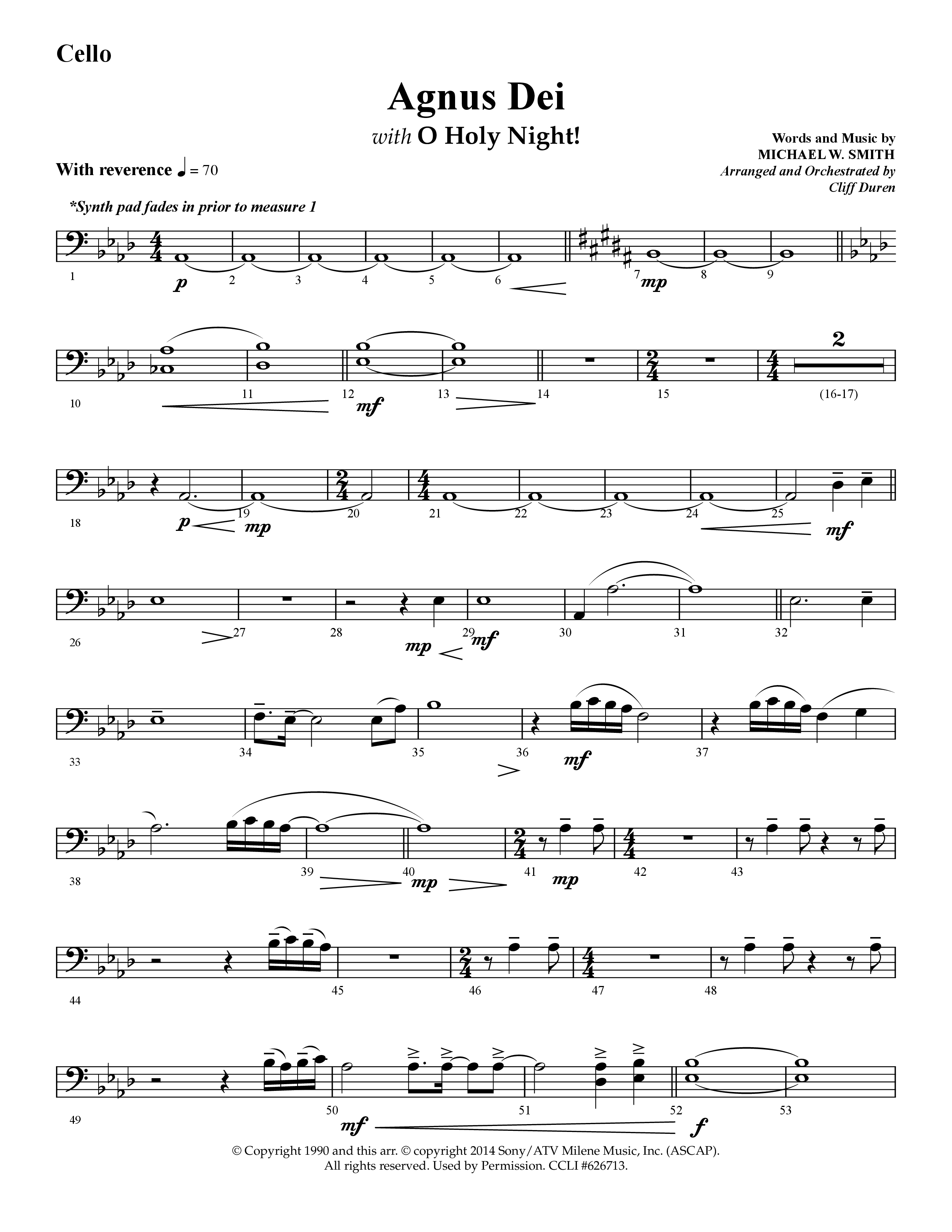 Agnus Dei (with O Holy Night) (Choral Anthem SATB) Cello (Lifeway Choral / Arr. Cliff Duren)