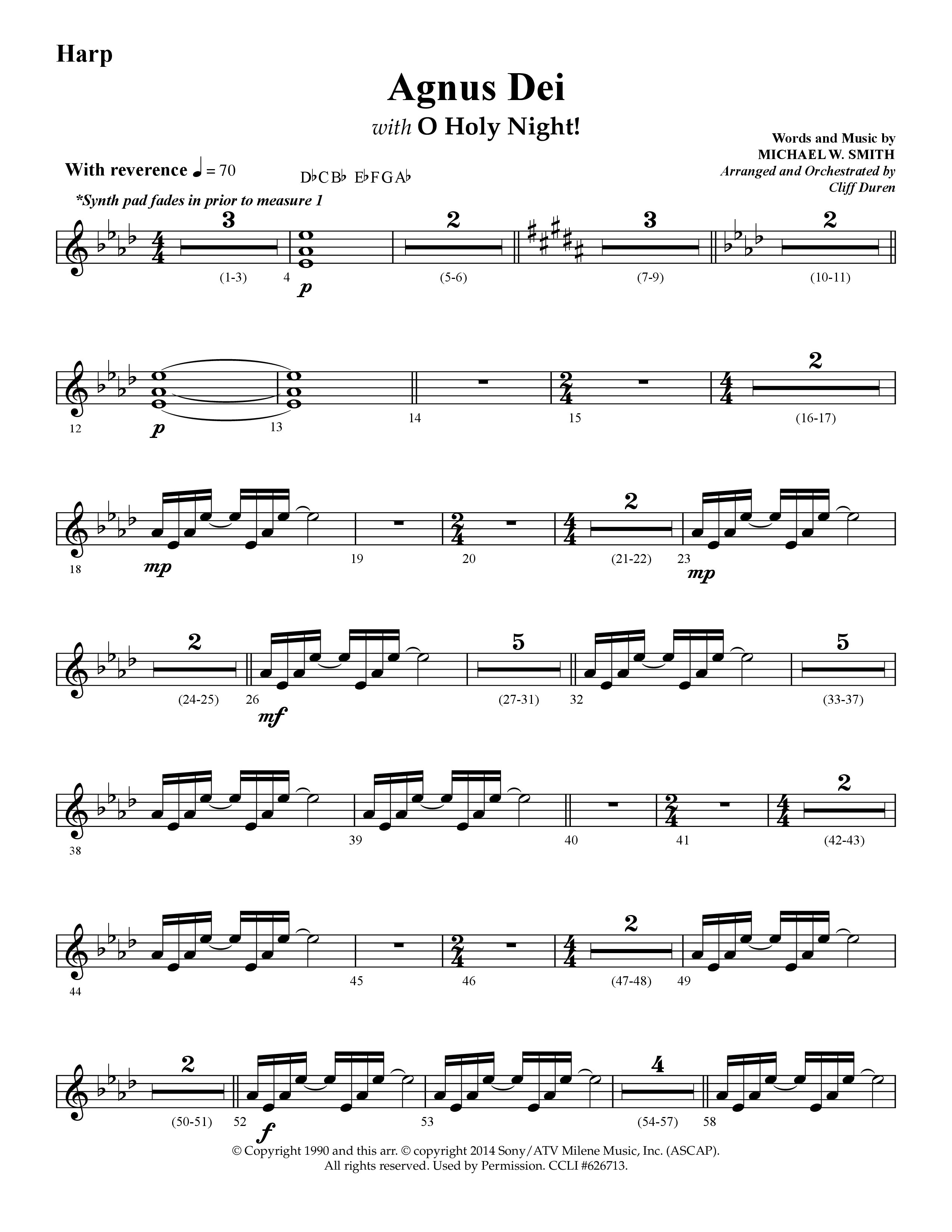 Agnus Dei (with O Holy Night) (Choral Anthem SATB) Harp (Lifeway Choral / Arr. Cliff Duren)