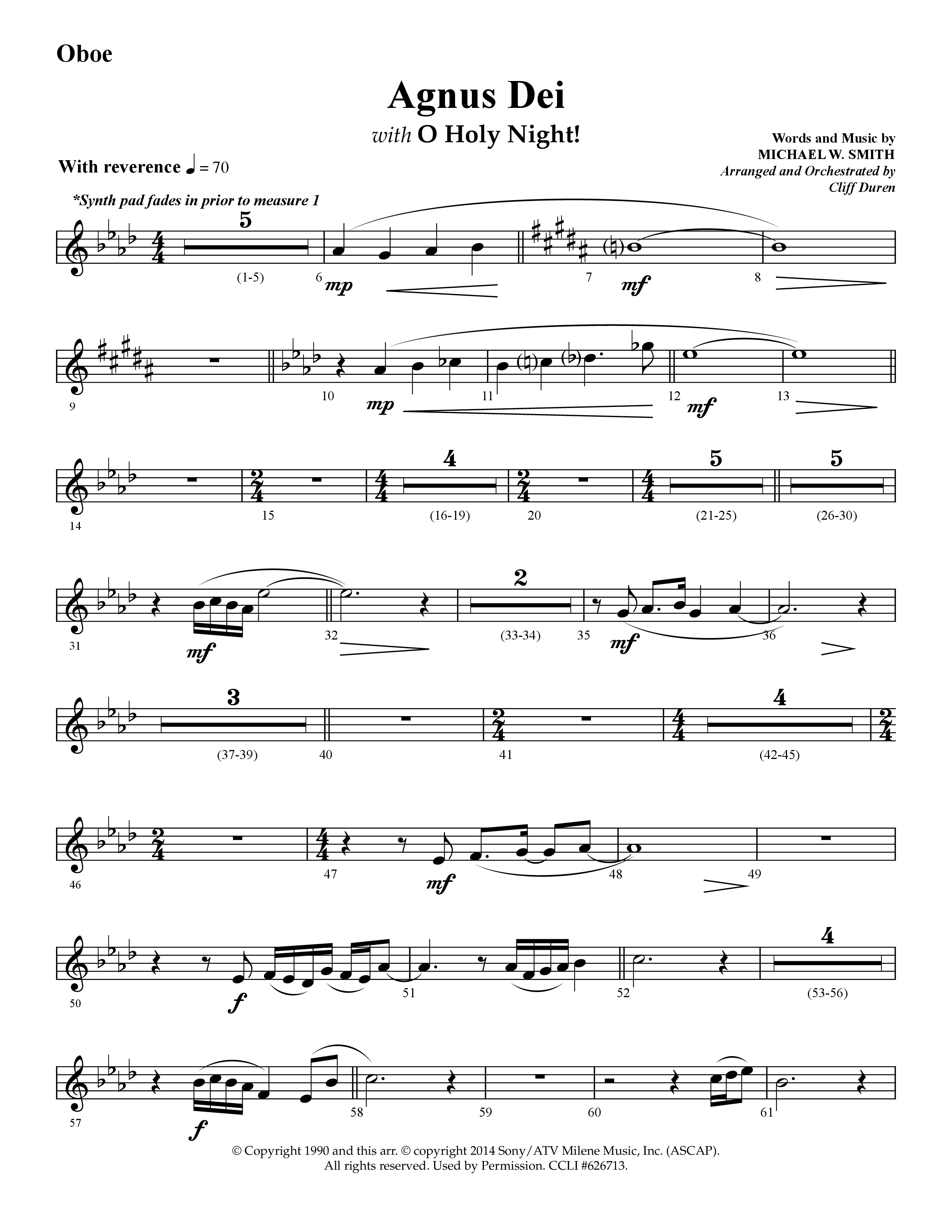 Agnus Dei (with O Holy Night) (Choral Anthem SATB) Oboe (Lifeway Choral / Arr. Cliff Duren)