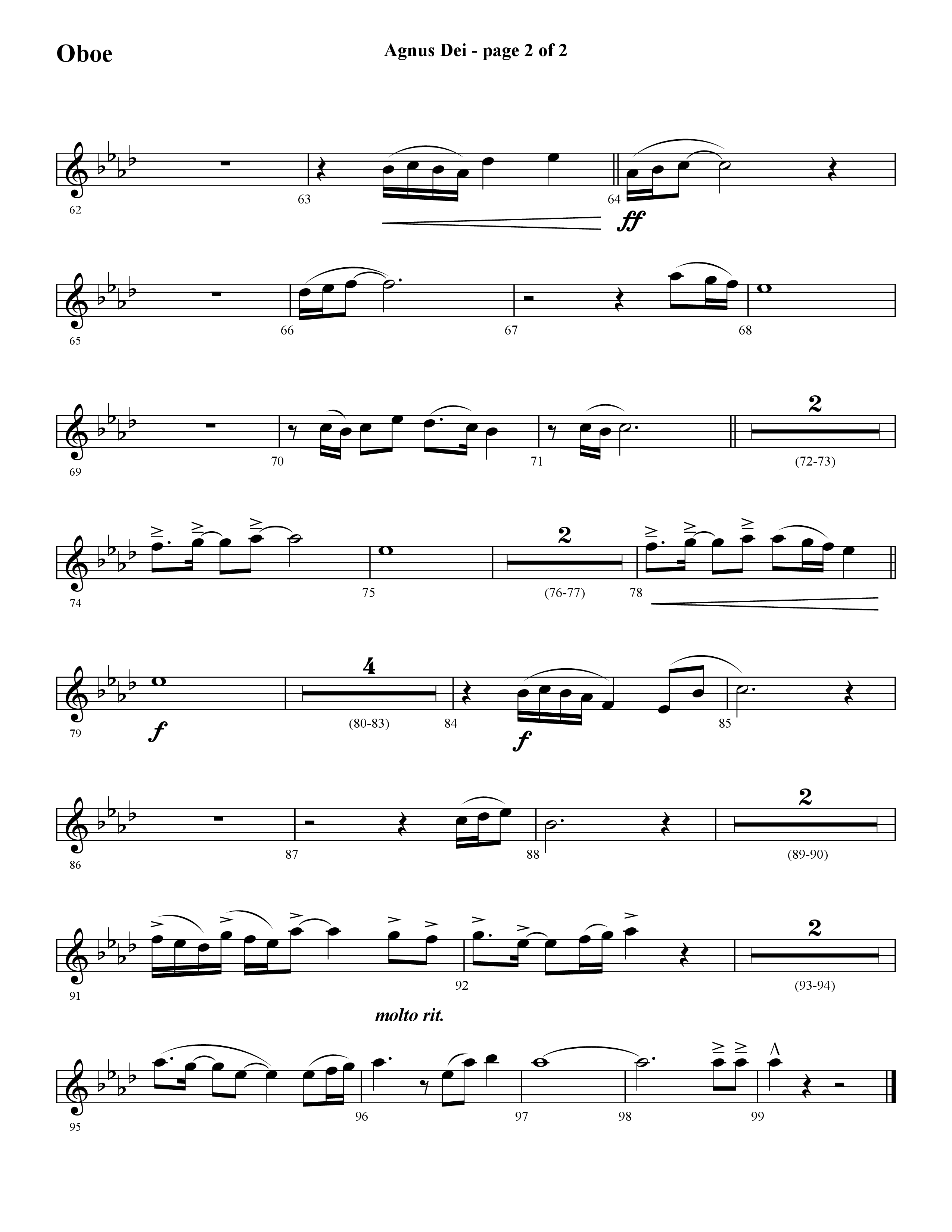 Agnus Dei (with O Holy Night) (Choral Anthem SATB) Oboe (Lifeway Choral / Arr. Cliff Duren)