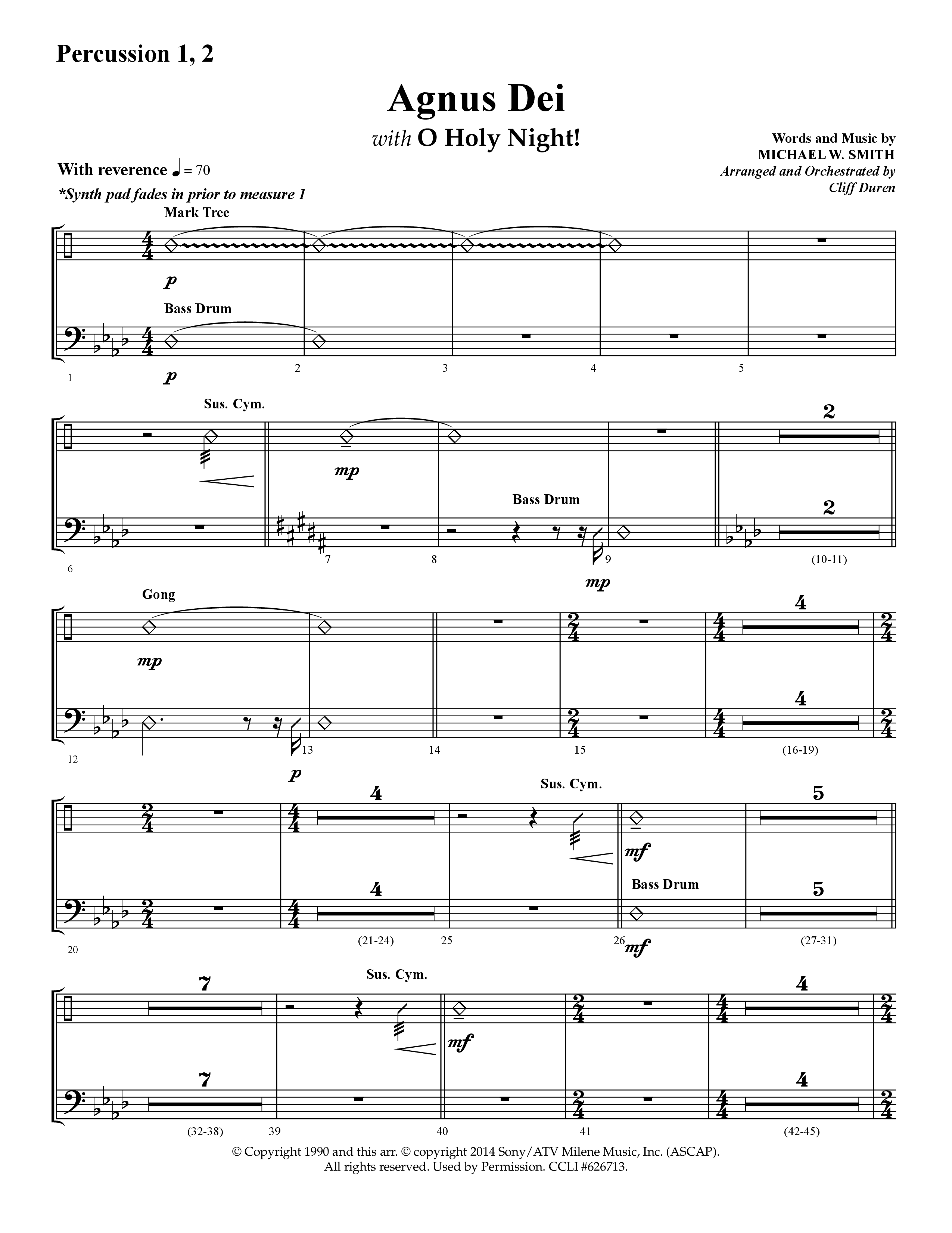 Agnus Dei (with O Holy Night) (Choral Anthem SATB) Percussion 1/2 (Lifeway Choral / Arr. Cliff Duren)