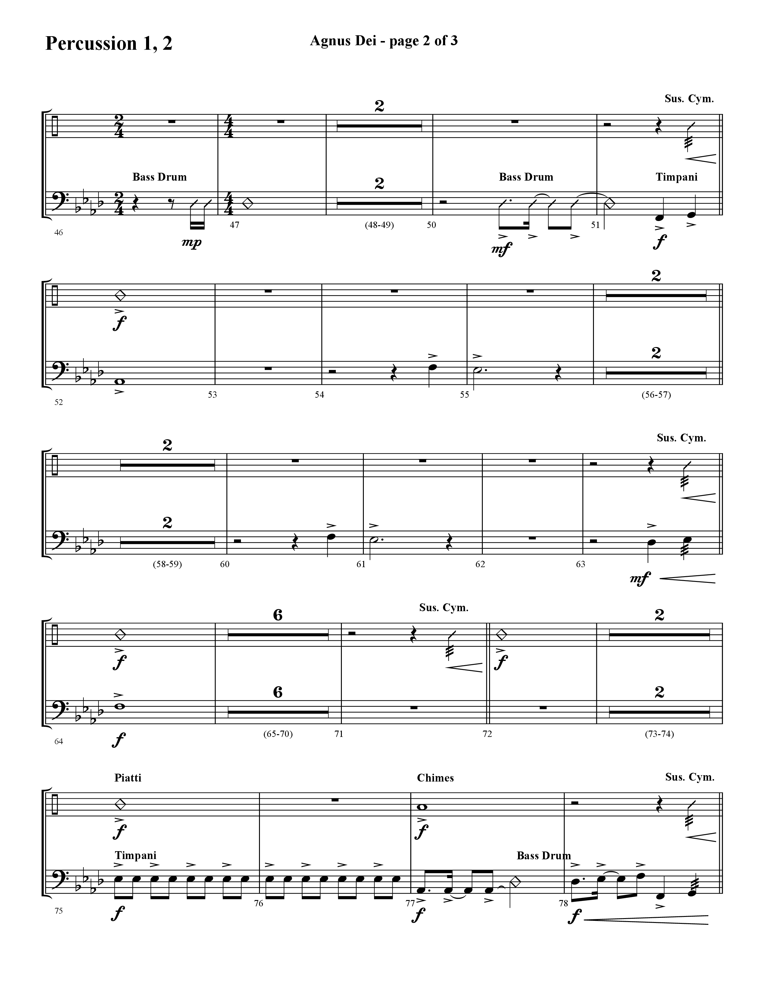 Agnus Dei (with O Holy Night) (Choral Anthem SATB) Percussion 1/2 (Lifeway Choral / Arr. Cliff Duren)